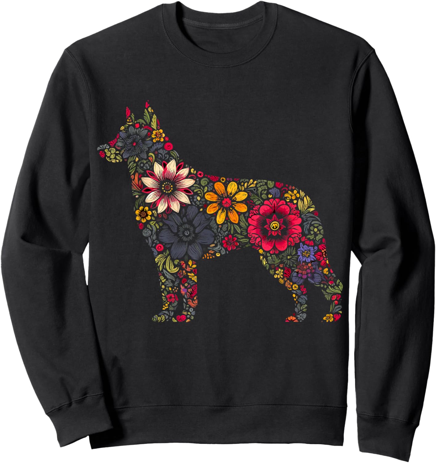 Floral German Shepherd Sweatshirt - Sweatshirt | Black