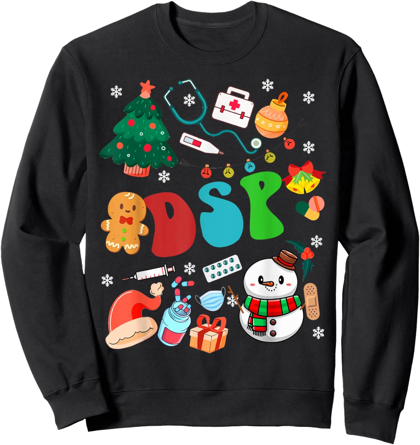 DSP Christmas Retro Groovy Xmas Gift Men Women ER Nurse Sweatshirt - Sweatshirt | Black