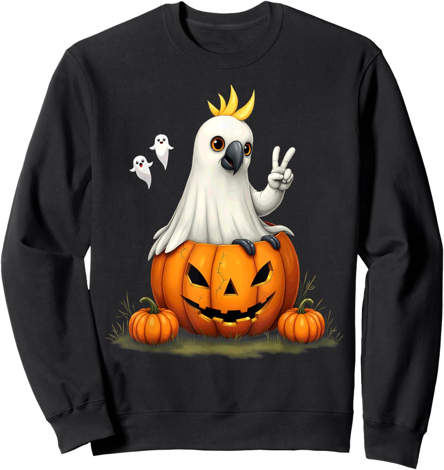 Pumpkin Boo Ghost Cockatoo Halloween Costume Sweatshirt - Sweatshirt | Black