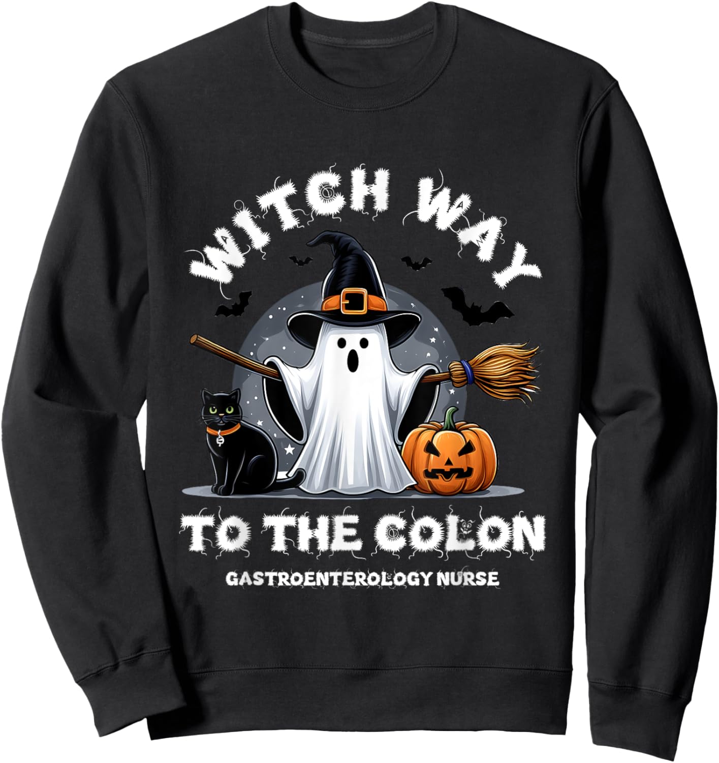 Gastroenterology Nurse Witch Way To The Colon Surprise Ghost Sweatshirt - Sweatshirt | Black