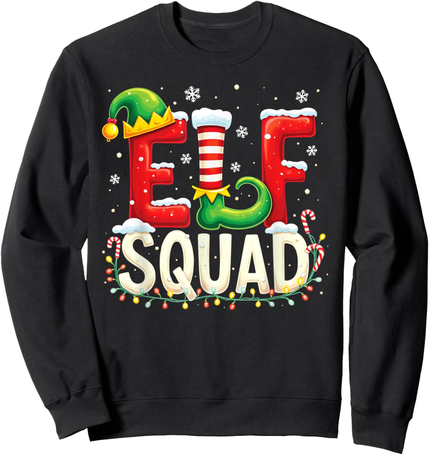 Elf Squad Funny Elf Family Christmas Matching Pajamas Xmas Sweatshirt - Sweatshirt | Black