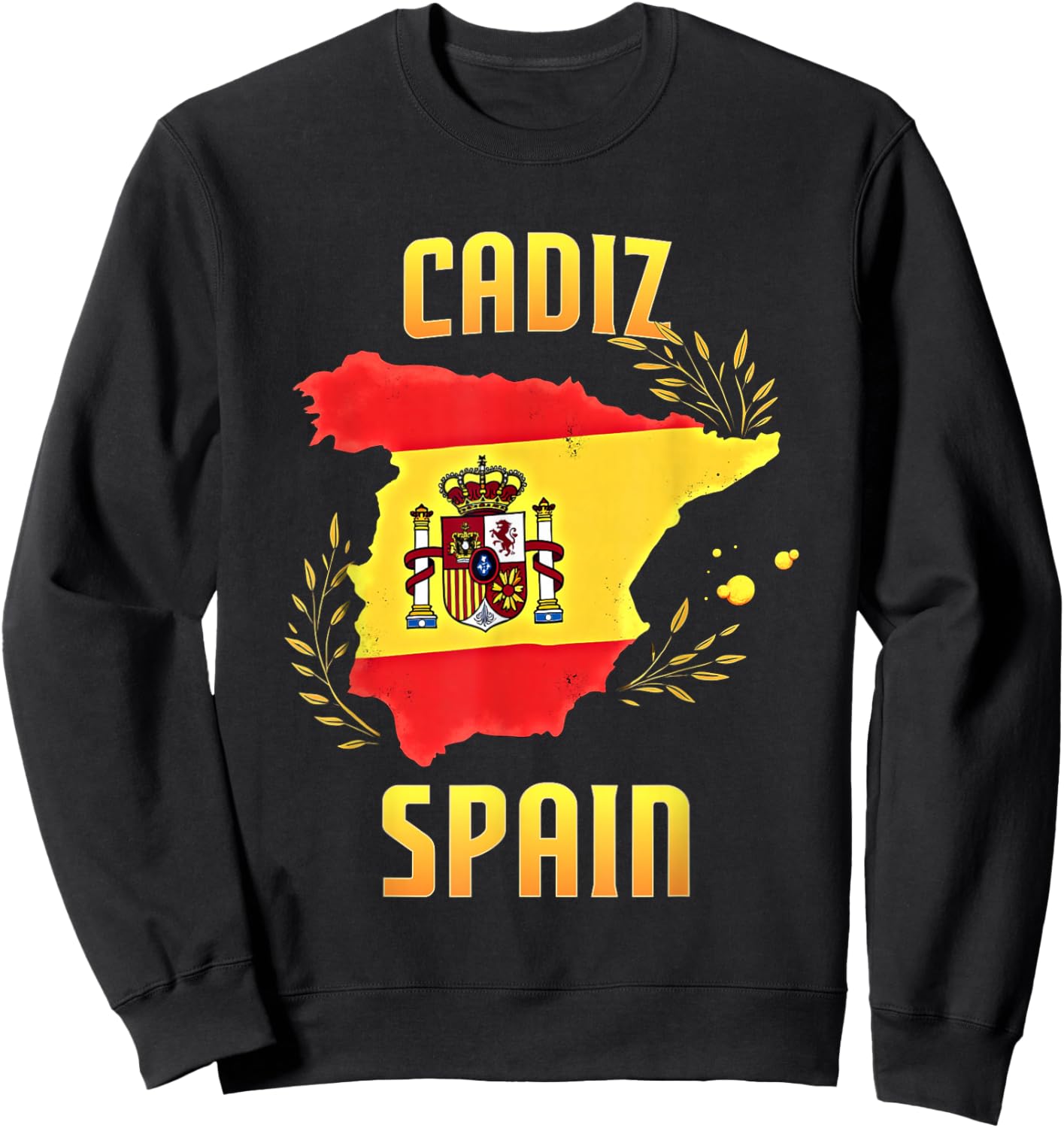 Cadiz Spain Souvenir Travel Vacation Spanish Flag Map Sweatshirt - Sweatshirt | Black