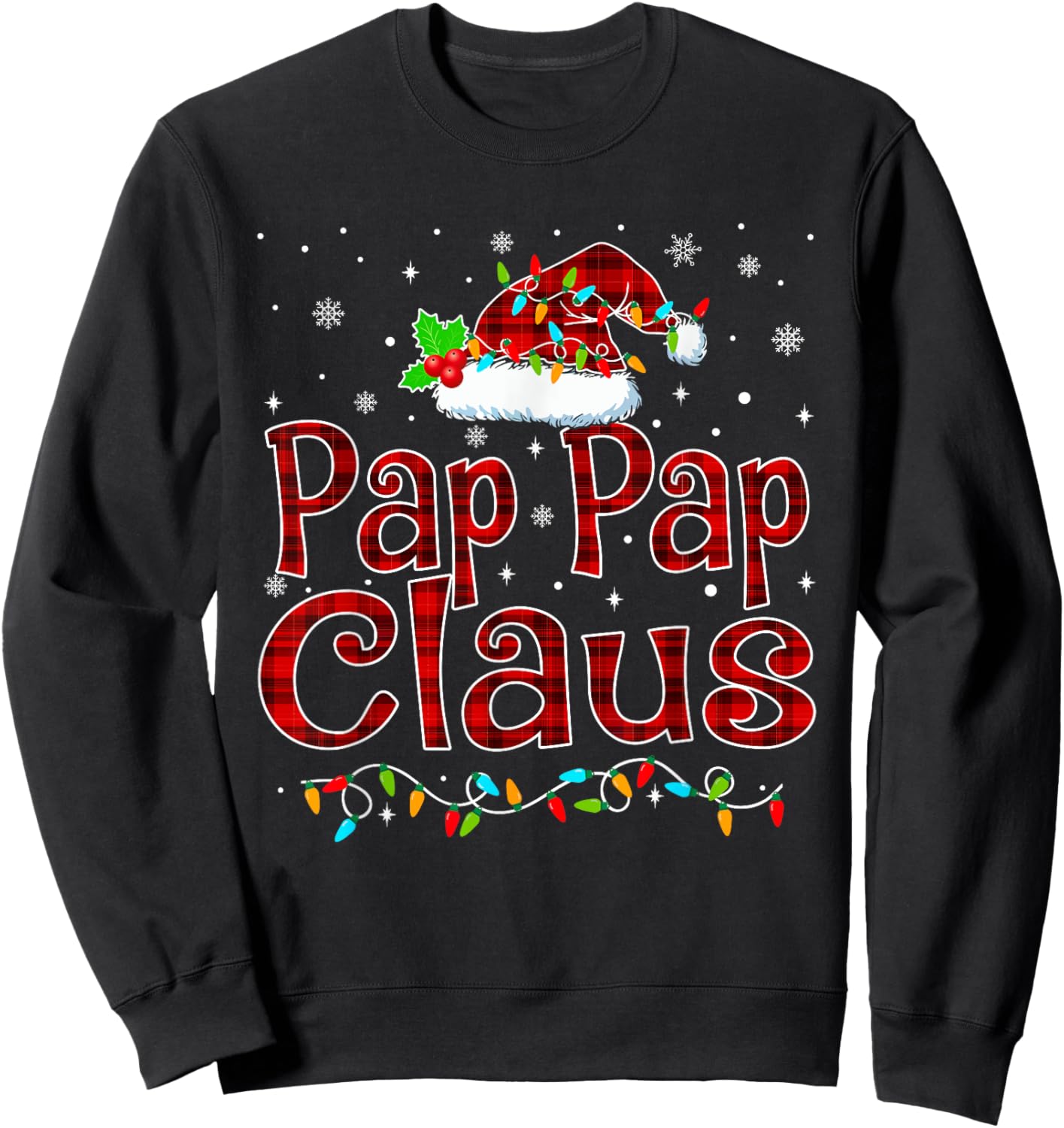 Pap Pap Claus Christmas Pajama Matching Family Xmas Lights Sweatshirt - Sweatshirt | Black