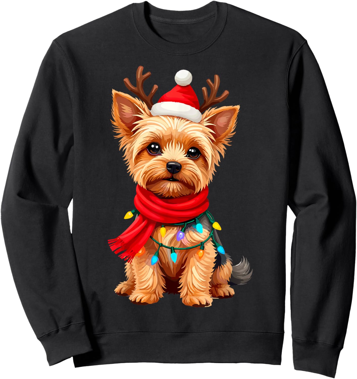 Yorkshire Terrier Santa Reindeer Christmas Yorkie Dog Lover Women Kids Sweatshirt - Sweatshirt | Black