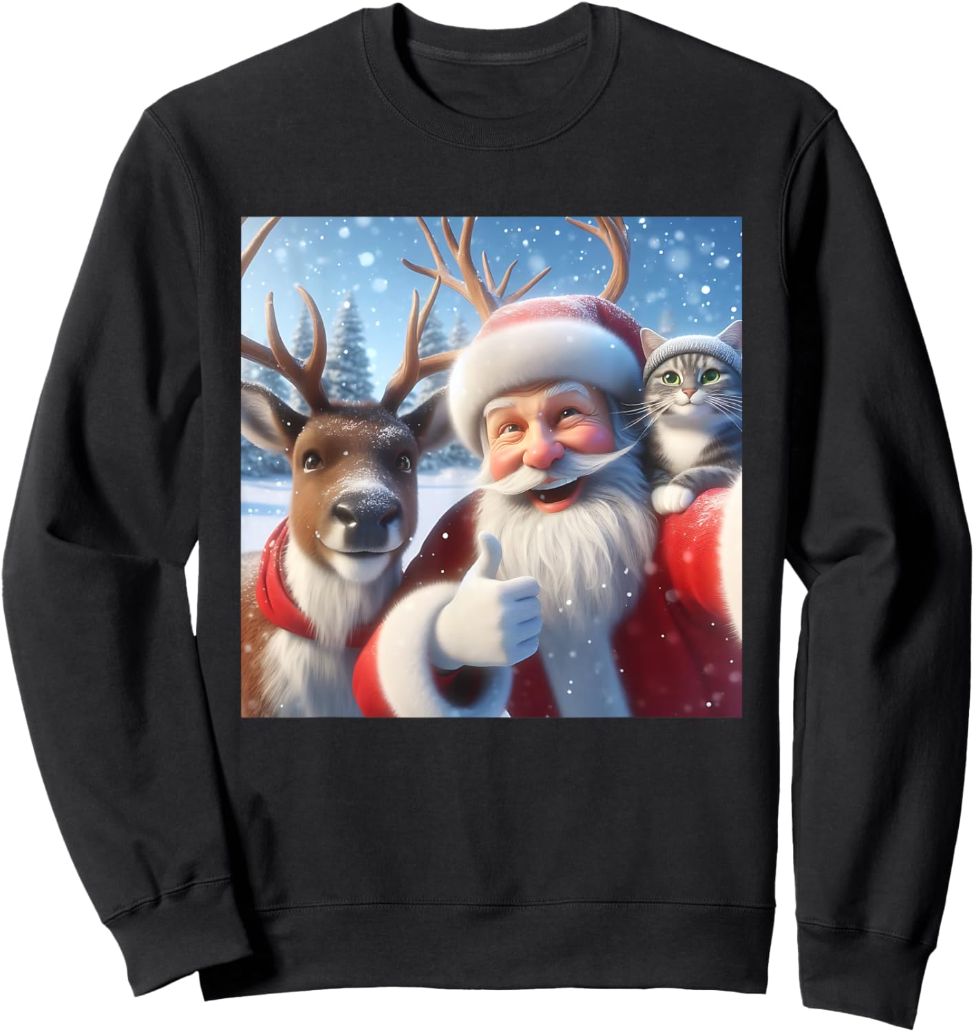 Reindeer Cat Selfie Christmas Funny Cute Santa Sweatshirt - Sweatshirt | Black