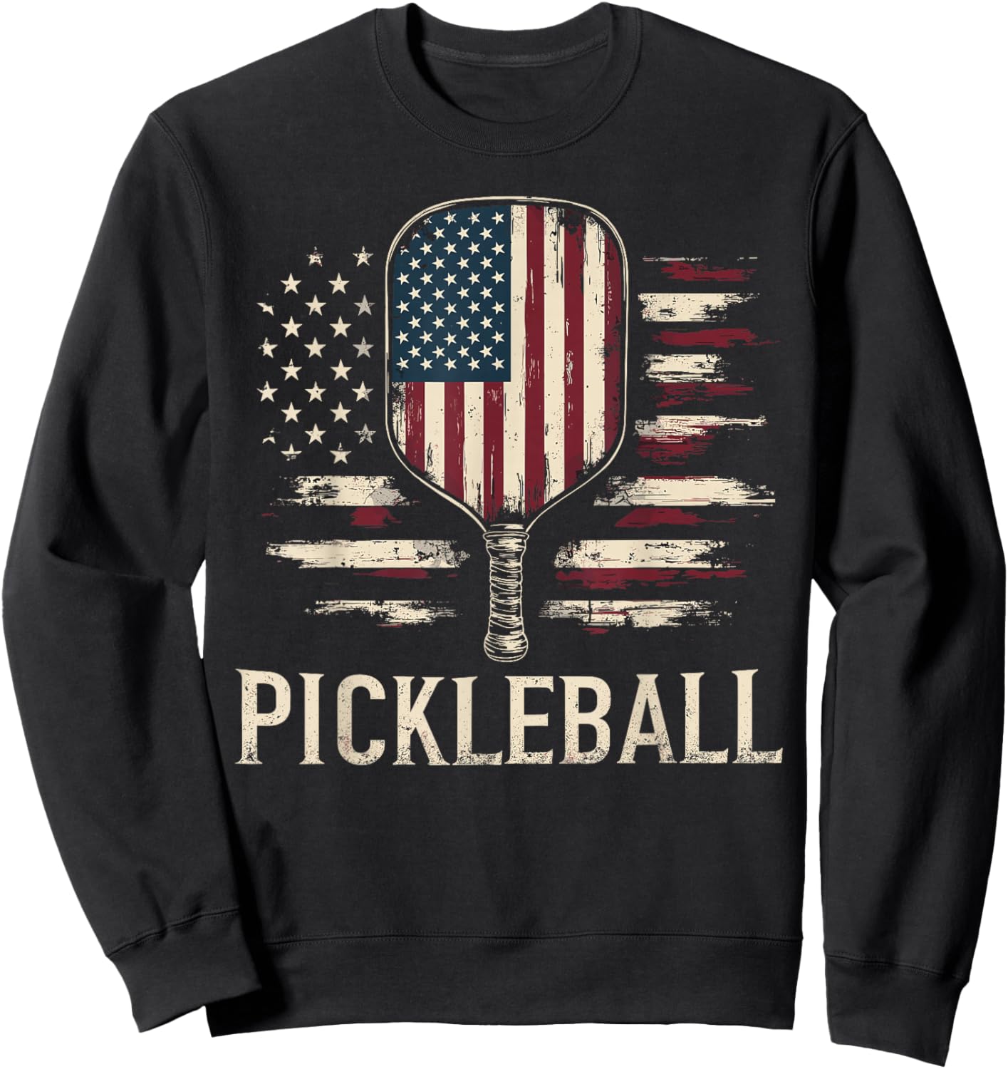 Pickleball Player US Flag Retro Paddleball Sweatshirt - Sweatshirt | Black