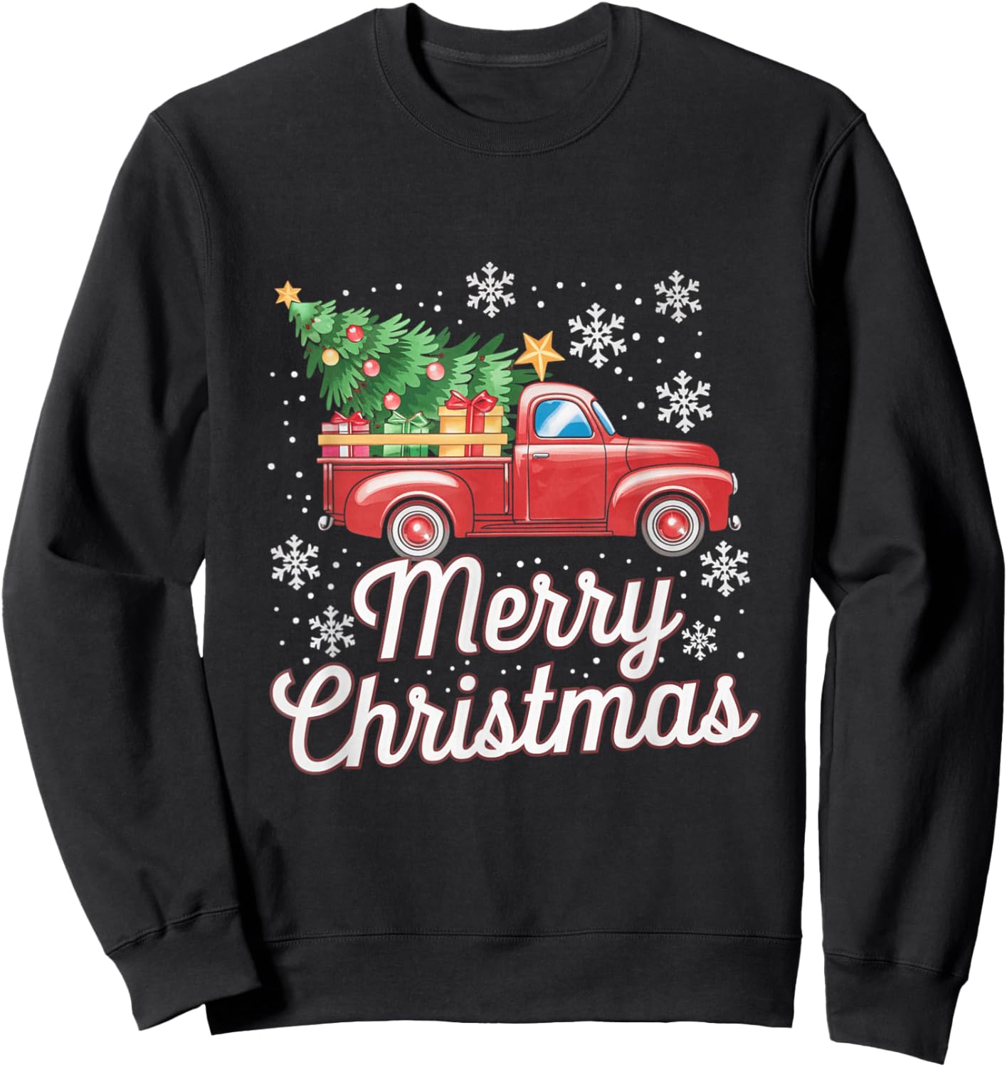Vintage Red Truck Merry Christmas Sweatshirt - Sweatshirt | Black