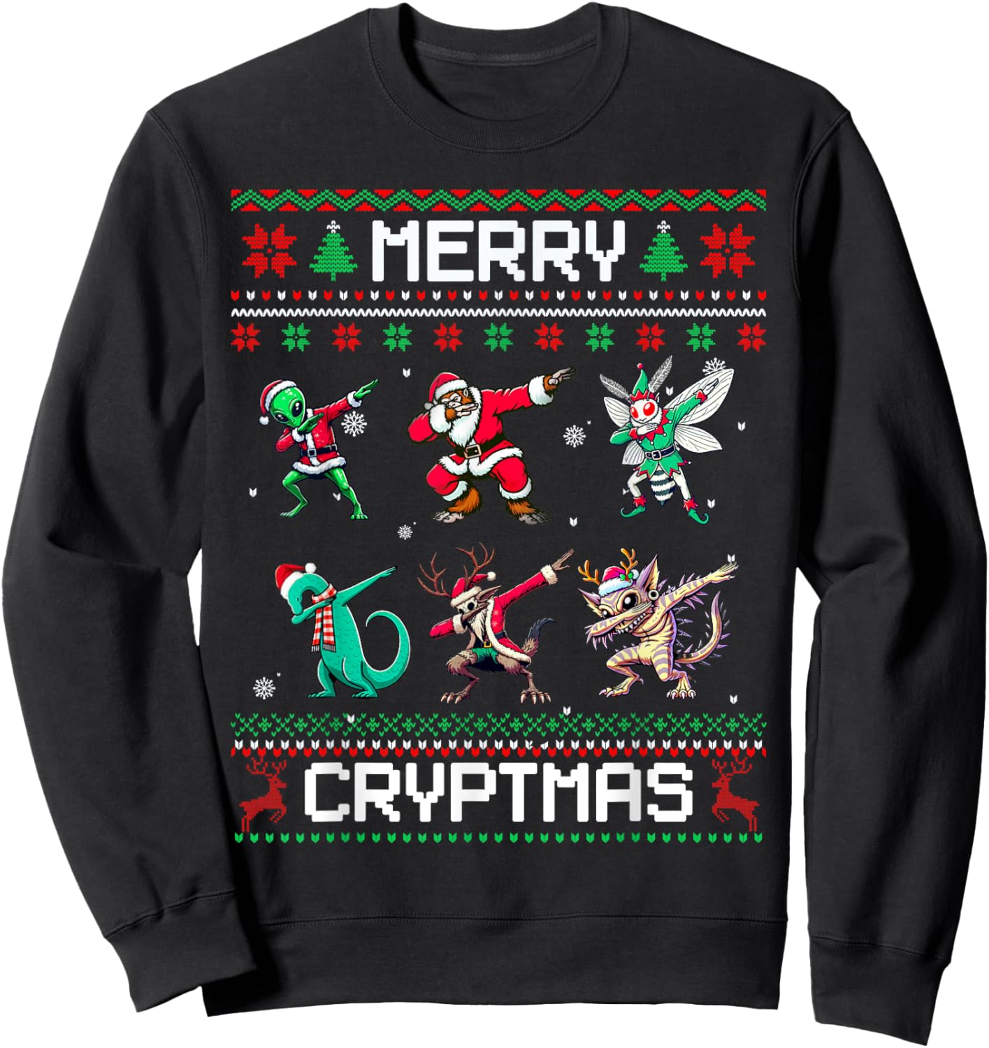 Merry Cryptmas Dabbing Cryptid Ugly Christmas Sweater Sweatshirt - Sweatshirt | Black