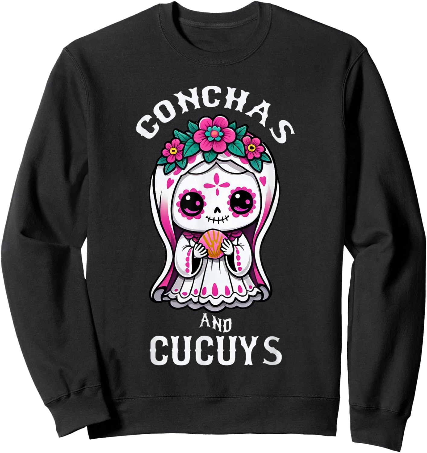 Conchas and Cucuys Mexican Halloween Ghost Concha Costume Sweatshirt - Sweatshirt | Black