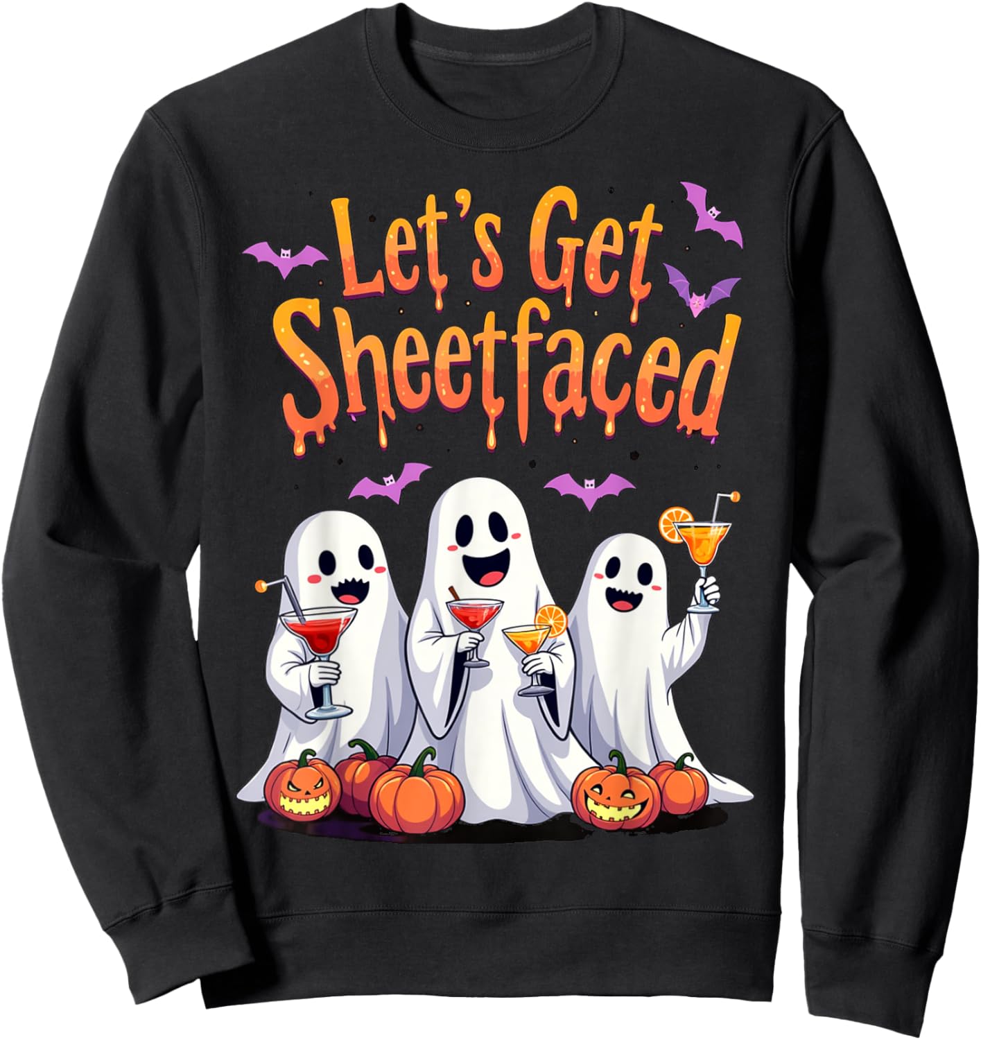 Let's Get Sheet Faced Cute Funny Ghost Drinking Halloween Sweatshirt - Sweatshirt | Black
