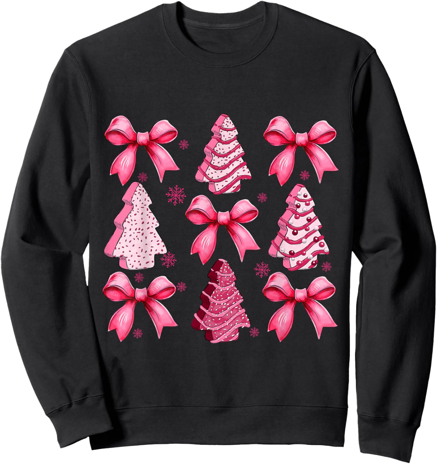 Pink Debbie Tree Cake Coquette Bow Xmas Matching Family Sweatshirt - Sweatshirt | Black