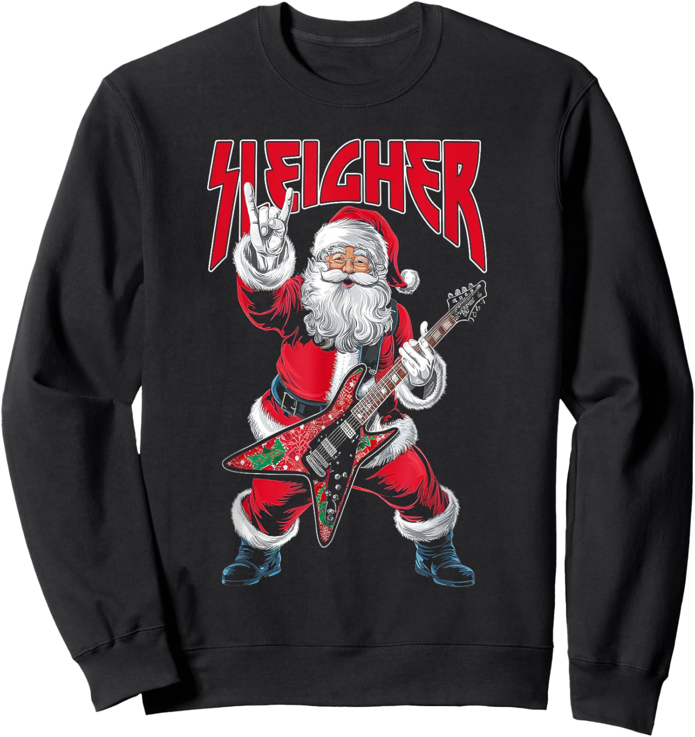 Christmas Sleigher Santa Rock Xmas Rocker Men Women Kids Boy Sweatshirt - Sweatshirt | Black