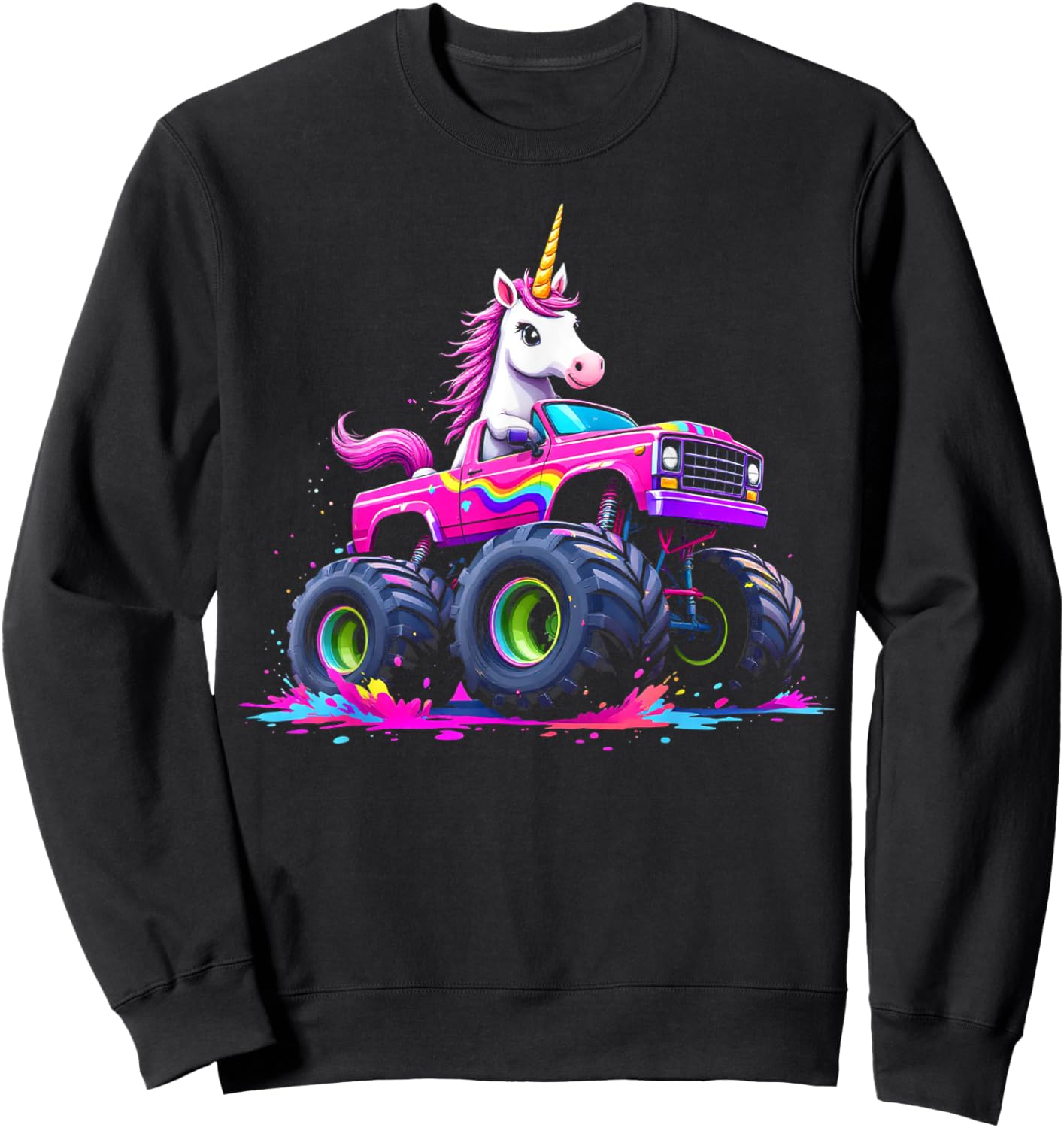 Monster Truck Unicorn Birthday Party Monster Truck Girl Sweatshirt - Sweatshirt | Black