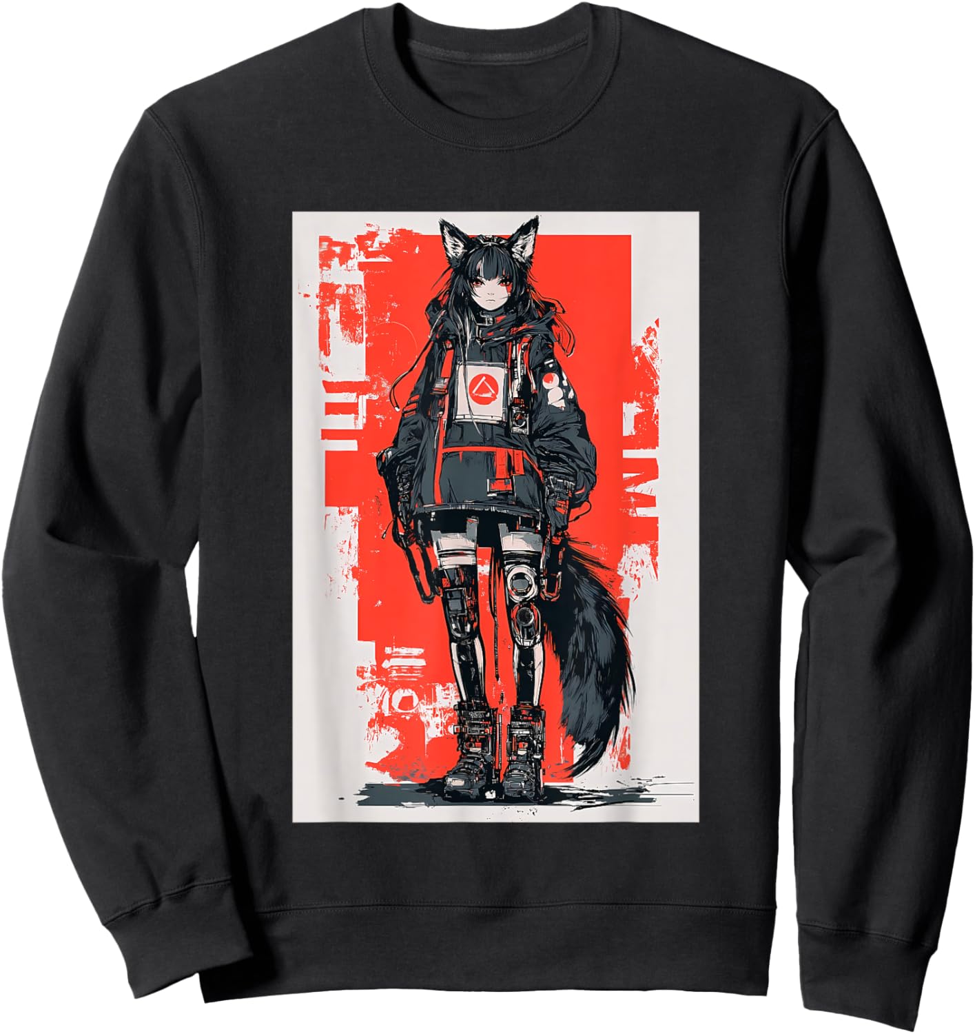 Anime Manga Cyberpunk Aesthetic Techwear Harajuku Kitsune Sweatshirt - Sweatshirt | Black