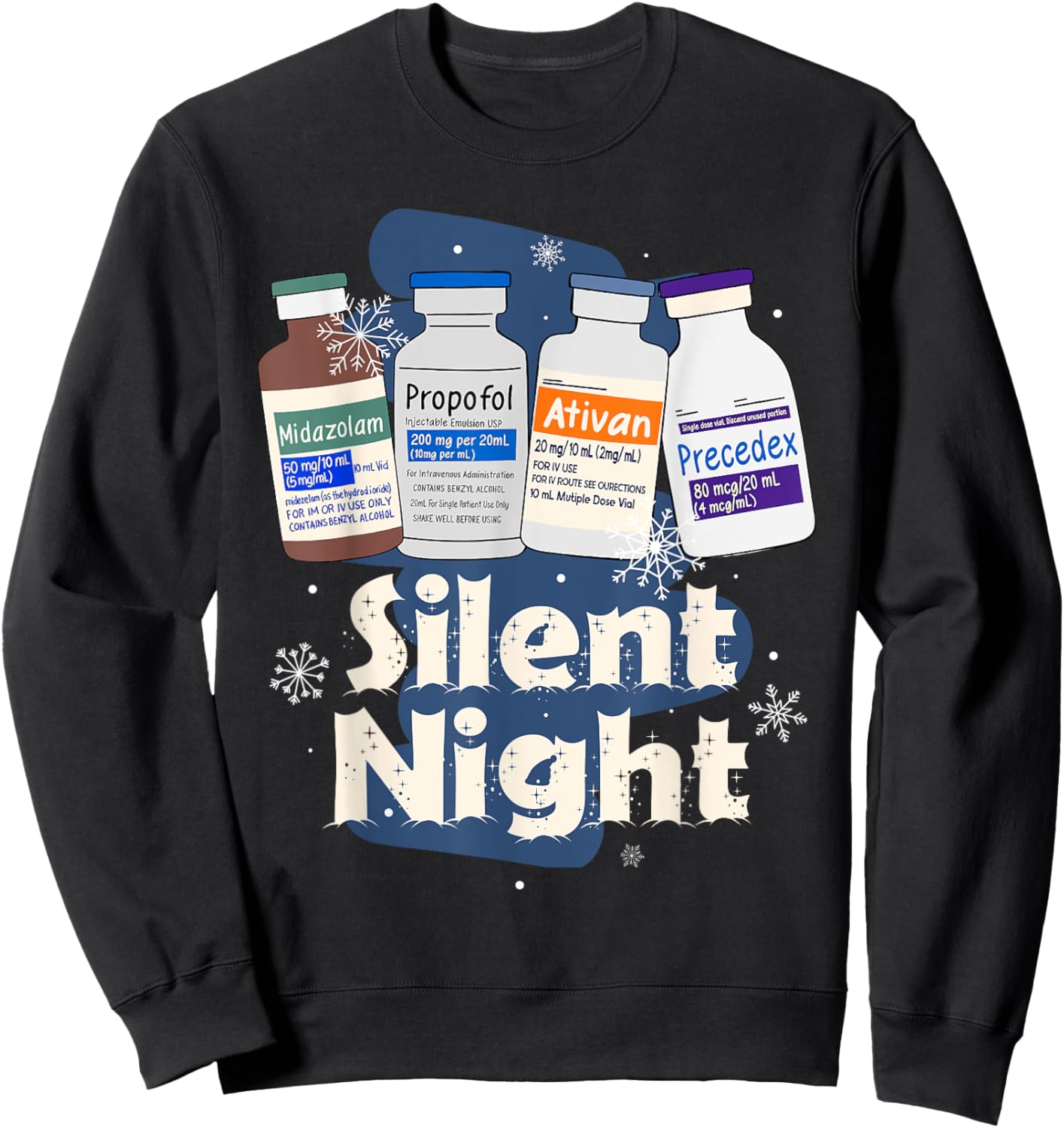Christmas Nurse RN ER ICU Nursing Xmas Vibes Silent A Night Sweatshirt - Sweatshirt | Black