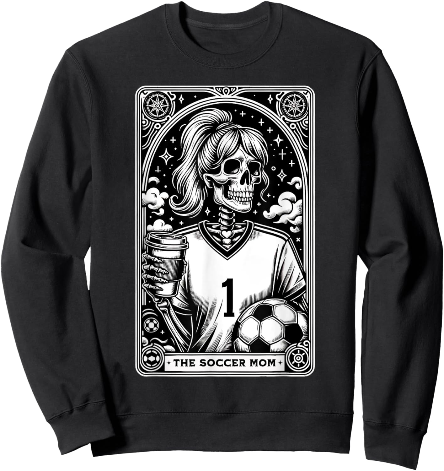 Funny Soccer Mom Skeleton Tarot Card Vintage Halloween Sweatshirt - Sweatshirt | Black