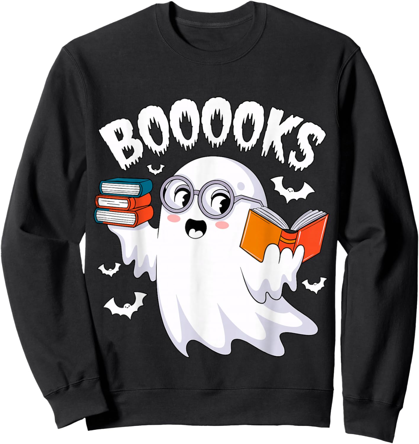 Boooooks Ghost Reading Books Librarian Halloween Costume Sweatshirt - Sweatshirt | Black