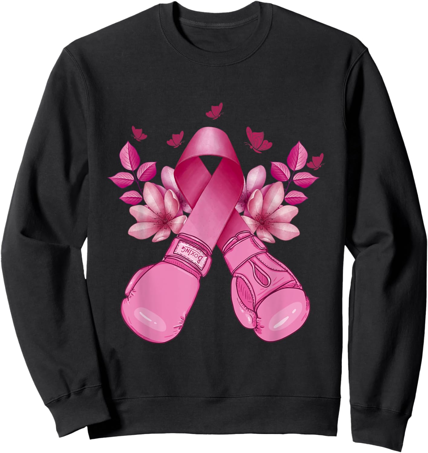 Boxing Gloves With Pink Ribbon Breast Cancer Supporter Gifts Sweatshirt - Sweatshirt | Black