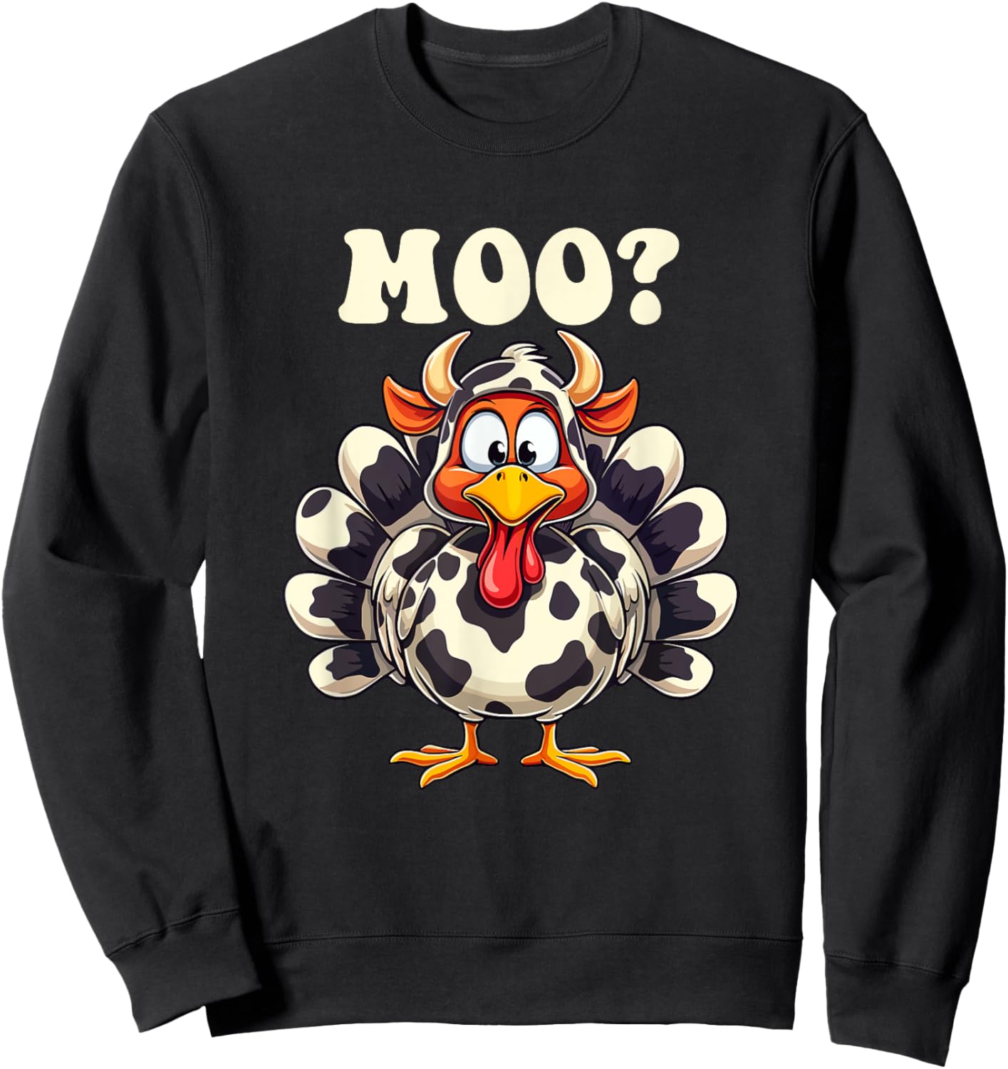 Turkey Moo Funny Thanksgiving Men Women Kids Sweatshirt - Sweatshirt | Black