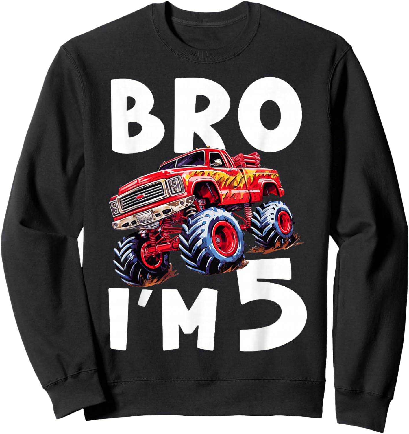 5th Birthday Boy Bro I’m 5 Year Old Monster Trucks Five Bday Sweatshirt - Sweatshirt | Black