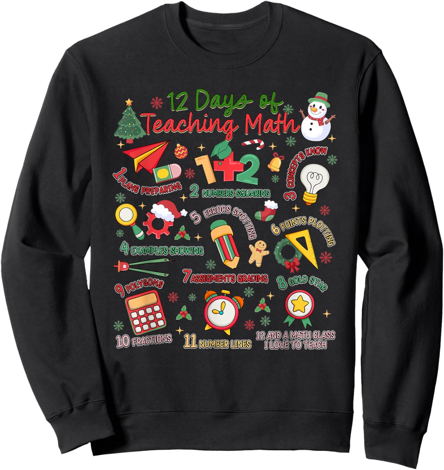 12 Days of Math Teacher Christmas Holiday Sweatshirt - Sweatshirt | Black