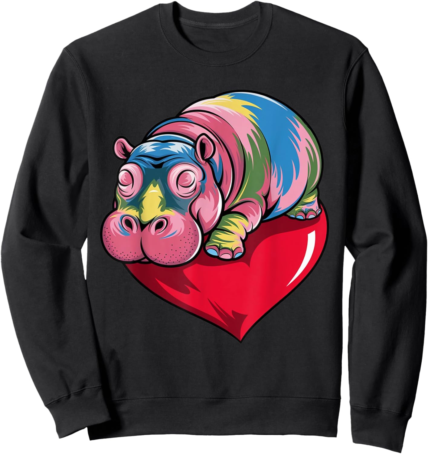 Pygmy Hippo Hugging Heart Sweatshirt - Sweatshirt | Black