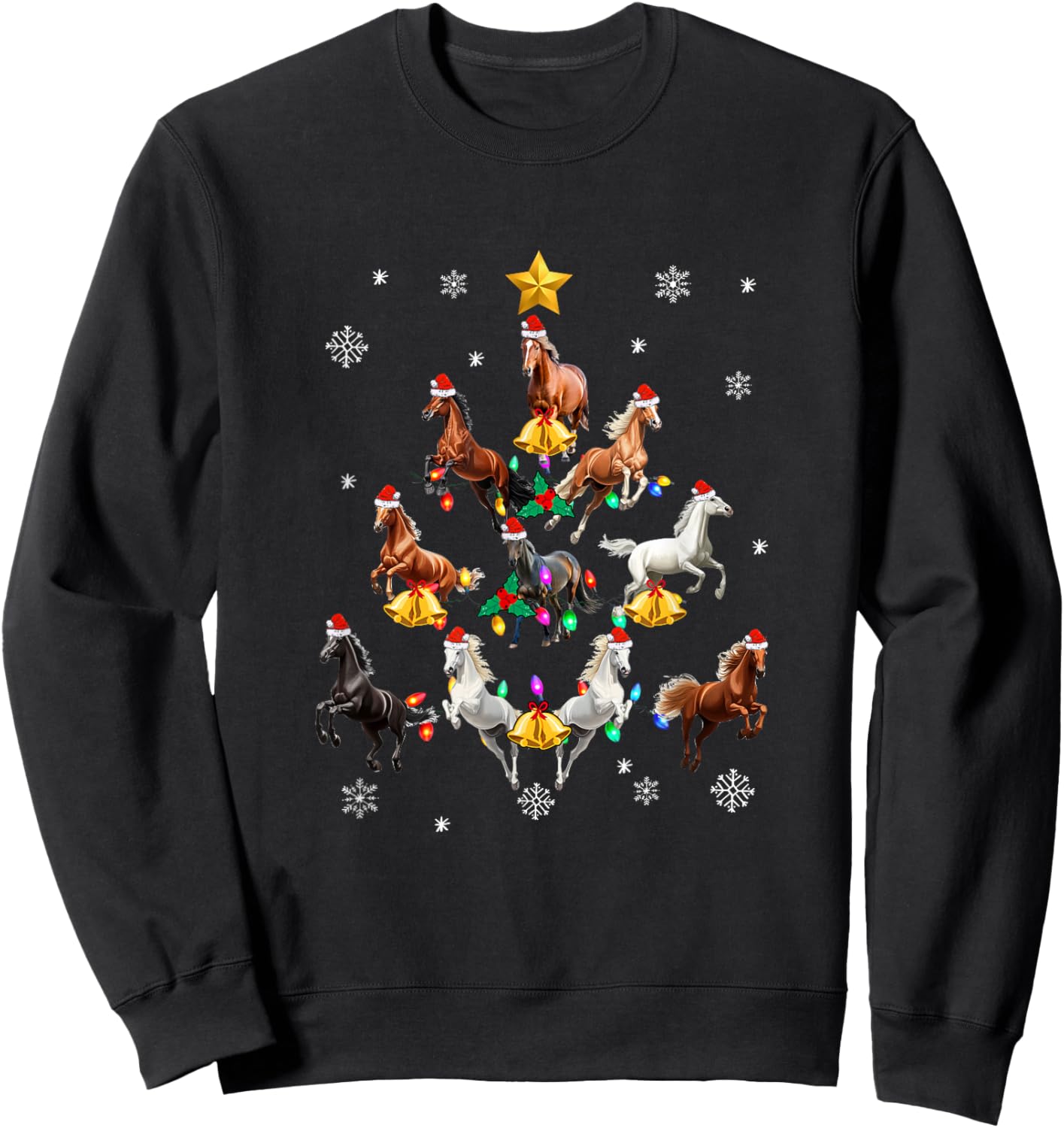 Horses Christmas Tree Horse Lover Xmas Girls Sweatshirt - Sweatshirt | Black