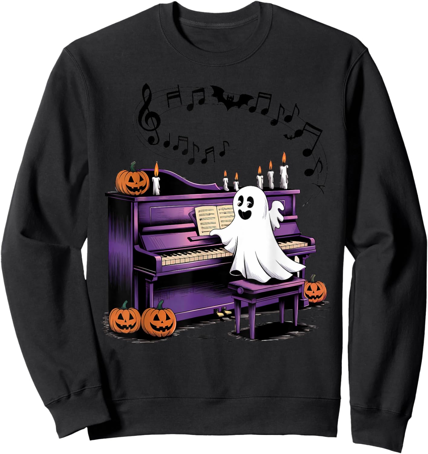Spooky Halloween Ghost Playing Piano Pianist Musical Lovers Sweatshirt - Sweatshirt | Black