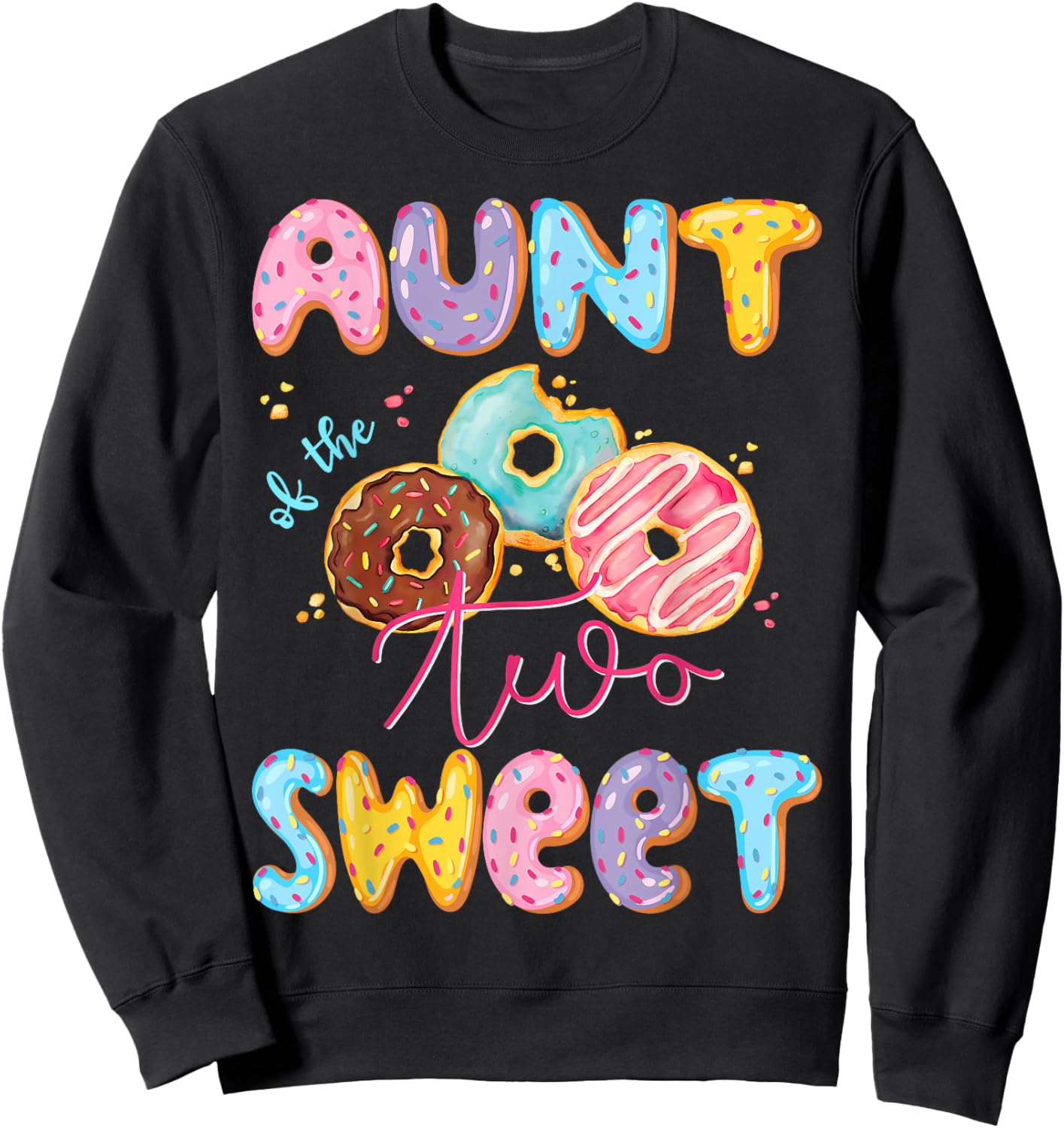 Aunt Of The Two Sweet Donut Matching 2Nd Birthday Girl Sweatshirt - Sweatshirt | Black