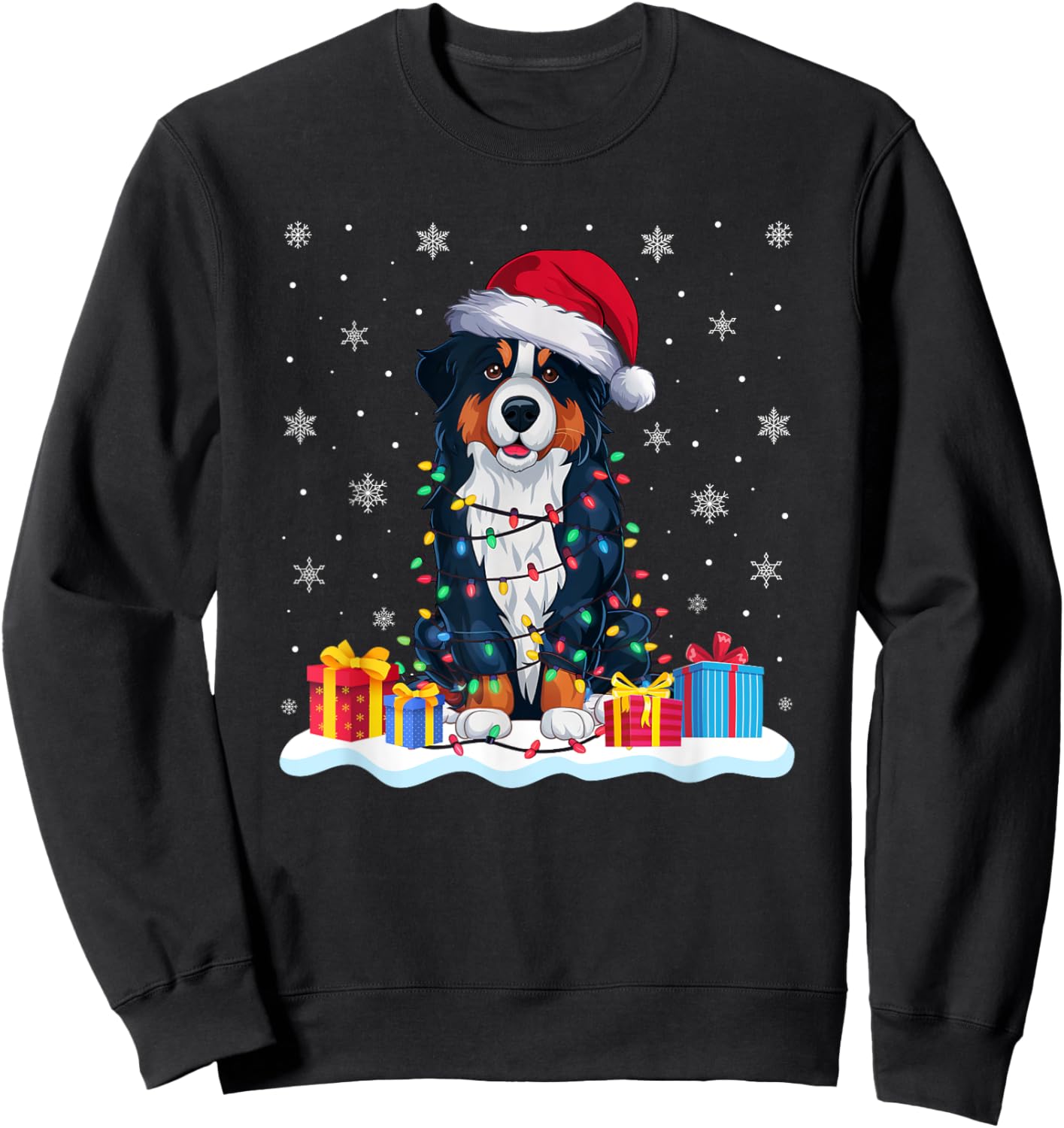 Bernese Mountain Dog Santa Hat Christmas Tree Light Xmas Pj Men Women Kids Sweatshirt - Sweatshirt | Black