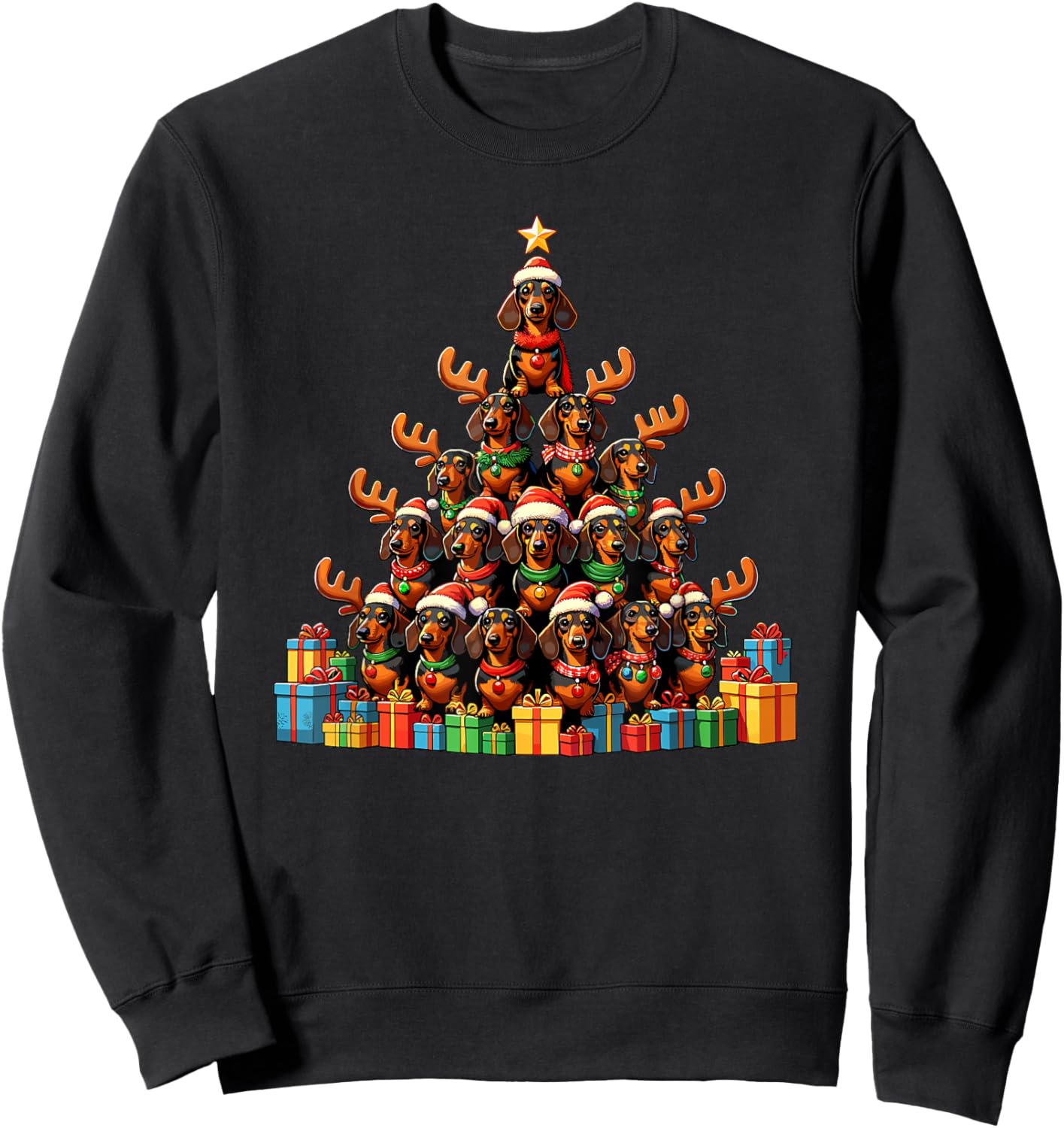 Christmas Tree Dachshund Dog Dachshunds Doxie Sweatshirt - Sweatshirt | Black