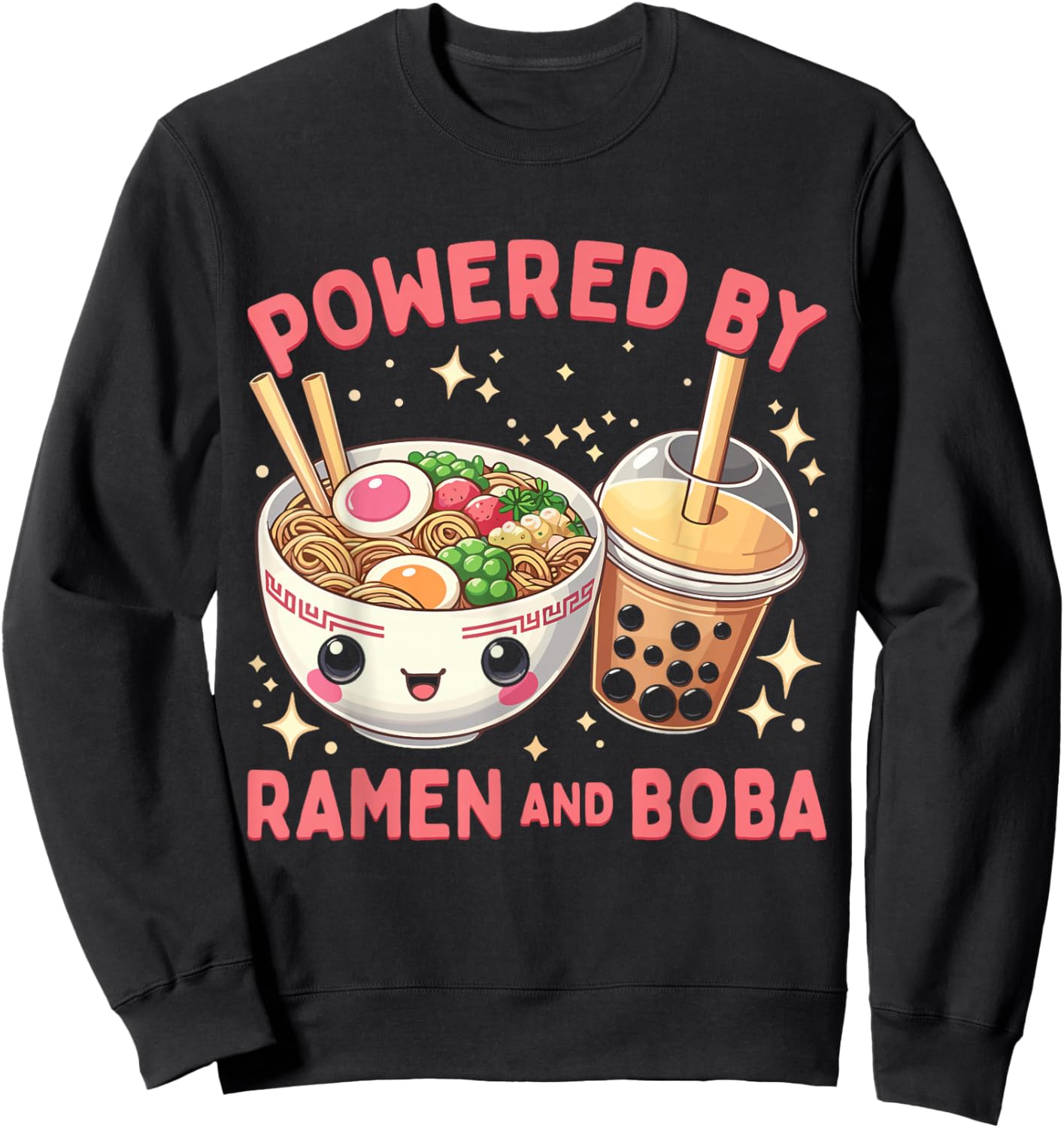 Powered By Ramen And Boba Ramen Boba Bubble Tea Sweatshirt - Sweatshirt | Black