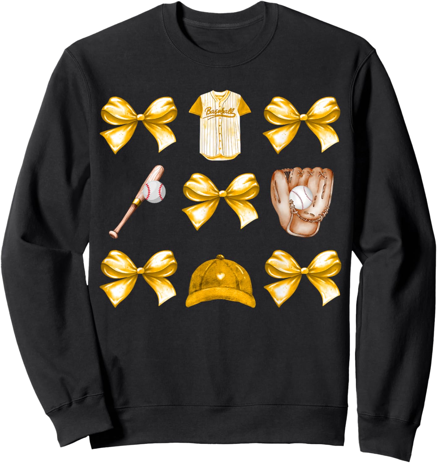 Baseball Game Day Yellow Coquette Bow Baseball Mom Retro Sweatshirt - Sweatshirt | Black