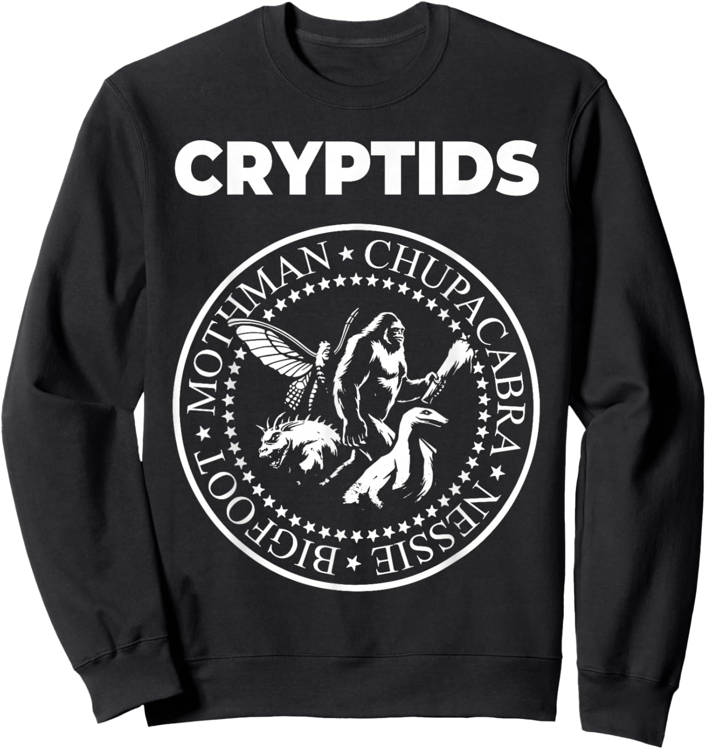 Cryptids Mothman Chupacabra Bigfoot Nessie Cryptozoology Sweatshirt - Sweatshirt | Black