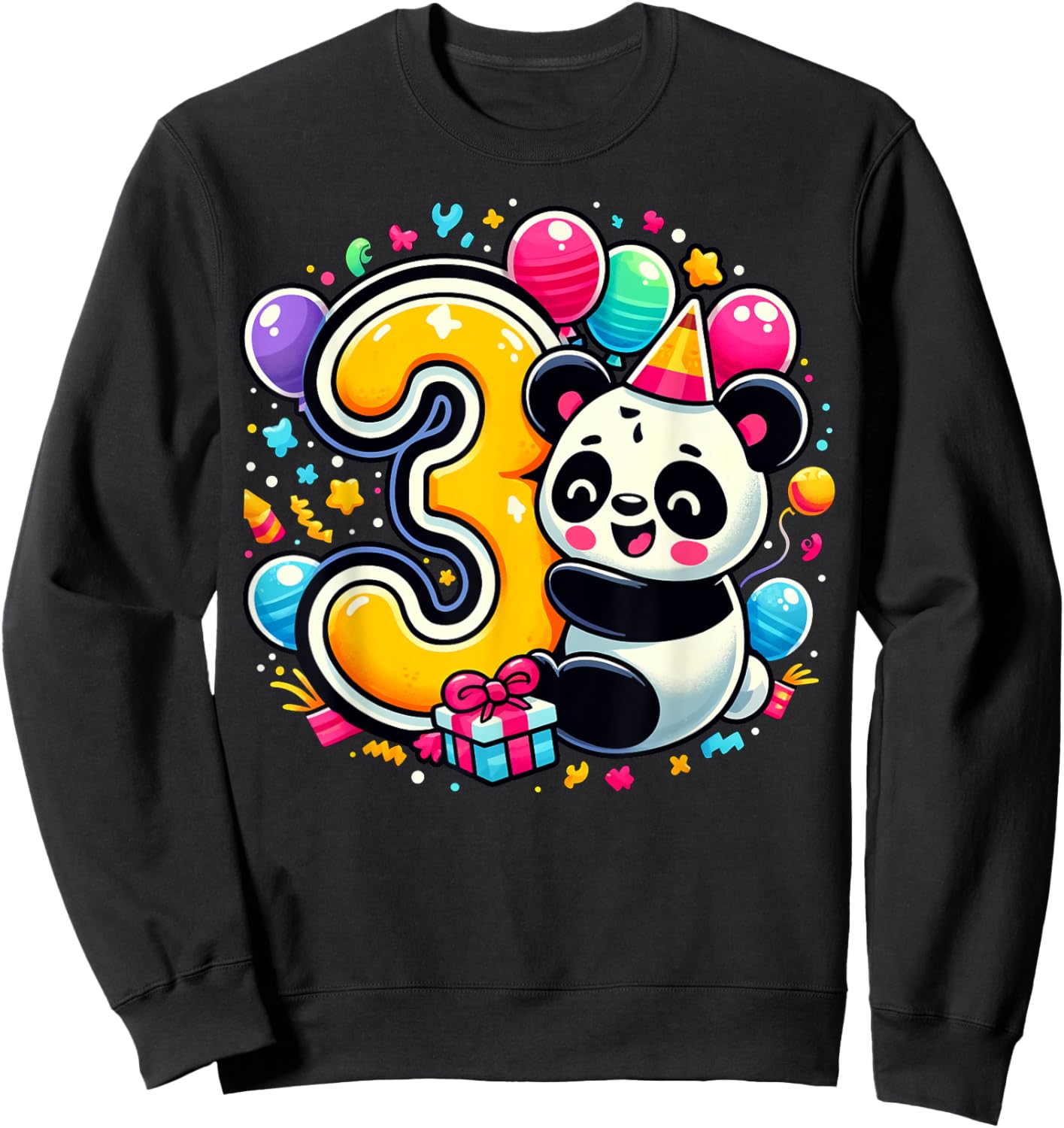 Panda 3rd birthday boy girl 3 years old third three Panda Sweatshirt - Sweatshirt | Black