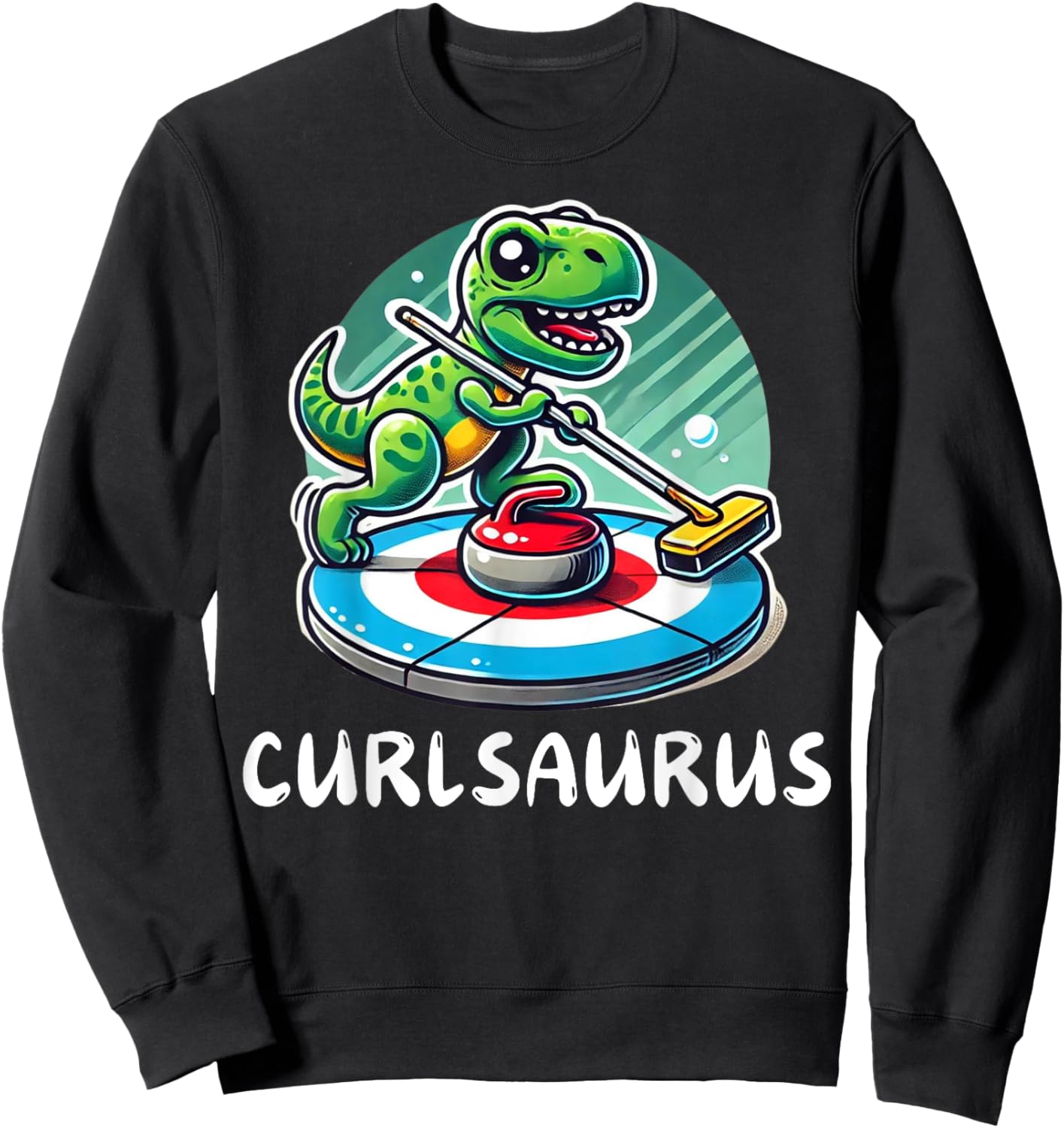 Curlsaurus T-Rex Dinosaur Funny Curling Curler Sweatshirt - Sweatshirt | Black