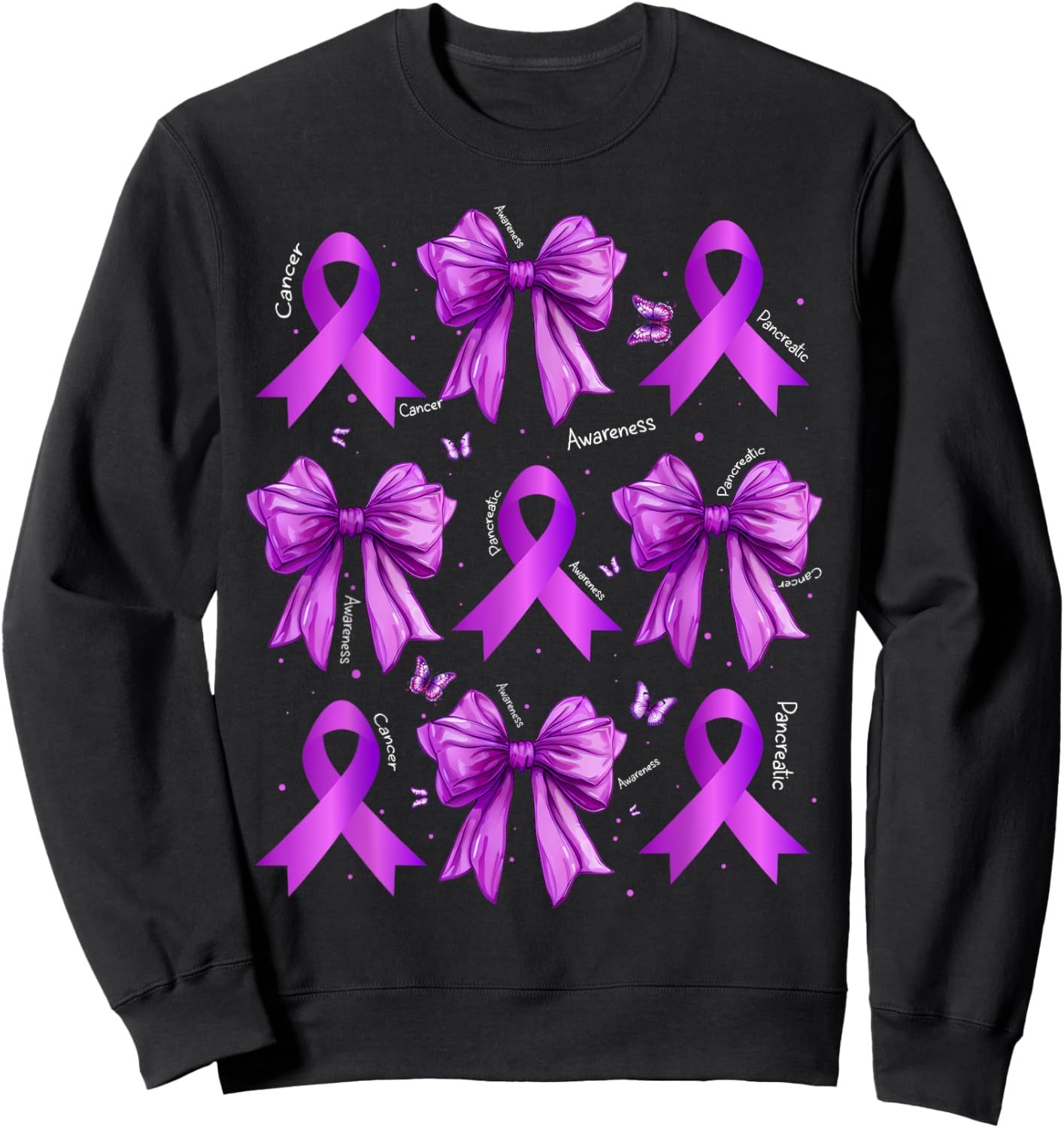 Purple Coquette Bow Cure Pancreatic Cancer Awareness Sweatshirt - Sweatshirt | Black