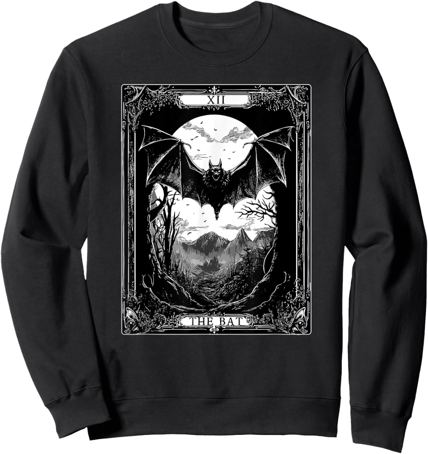 The Bat Tarot Card Vintage Gothic Halloween Sweatshirt - Sweatshirt | Black
