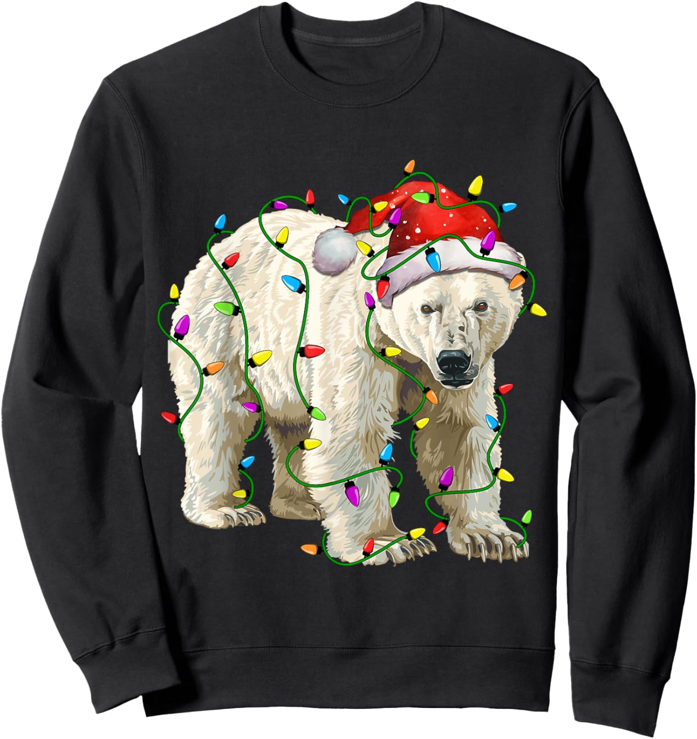 Polar Bear Santa Christmas Tree Lighting Xmas Funny Sweatshirt - Sweatshirt | Black