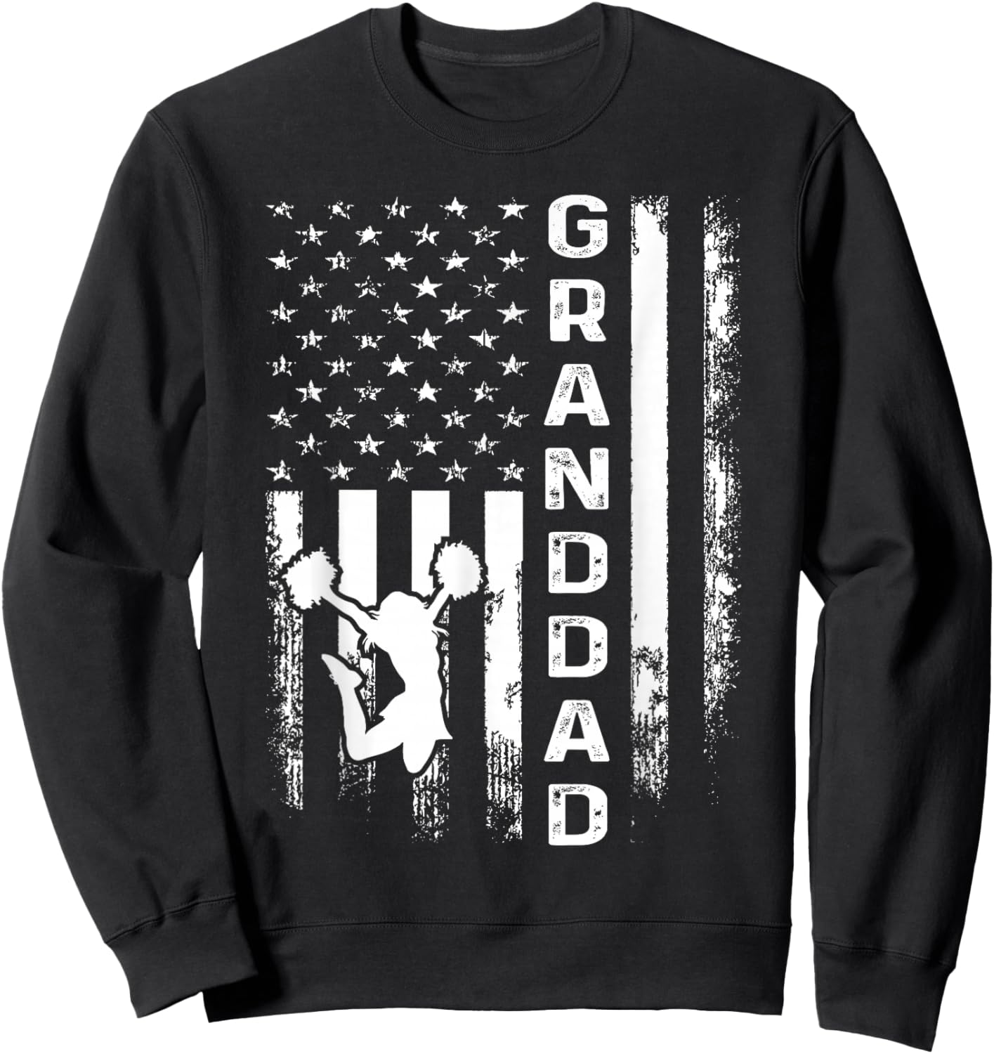 Cheerleader Cheer Granddad America Flag Vintage Xmas Sweatshirt - Sweatshirt | Black