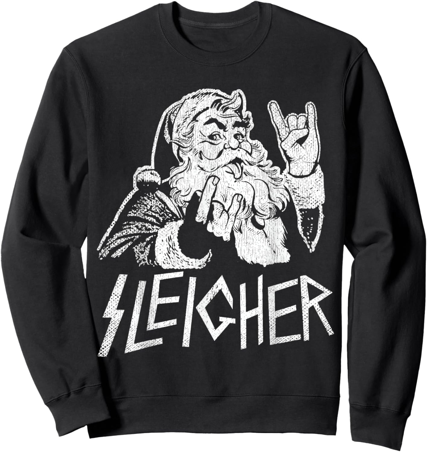 Sleigher Santa Claus Rock On Goth Heavy Metal Christmas Sweatshirt - Sweatshirt | Black