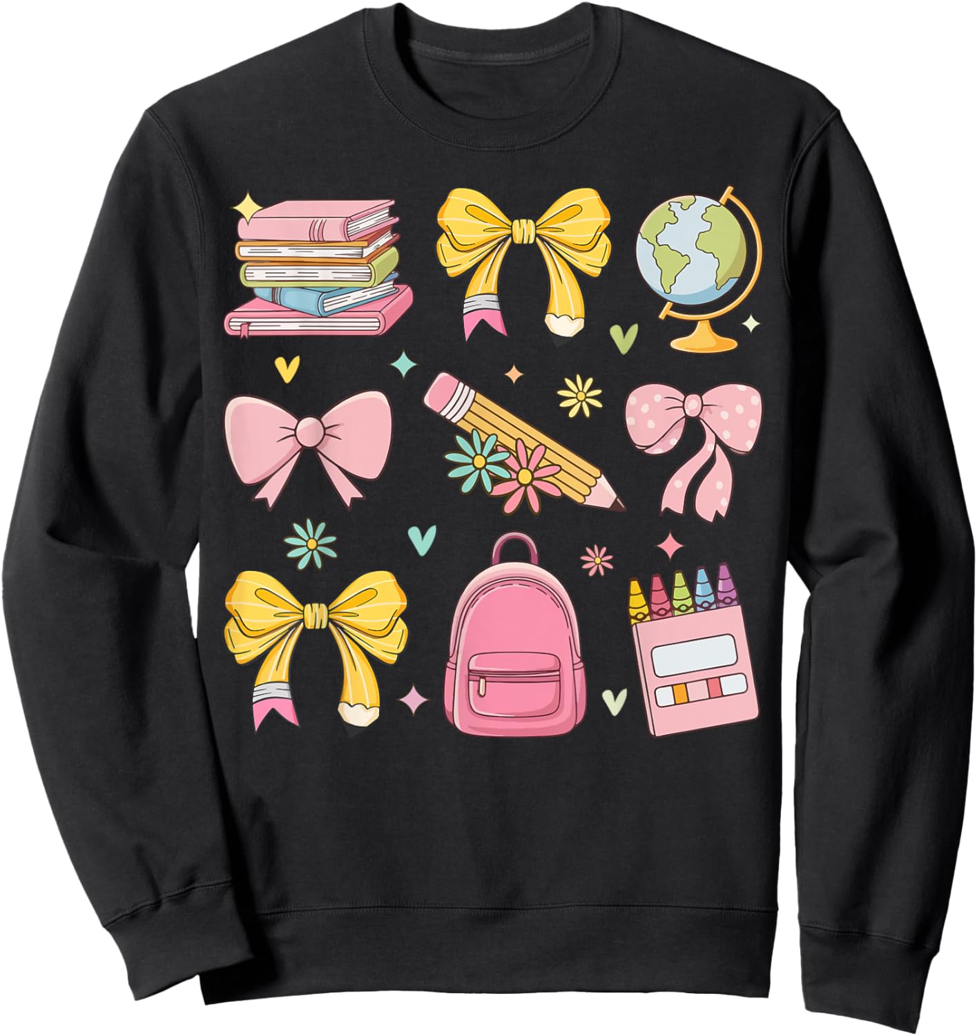 Coquette Bow Pencil Teacher Back To School Appreciation Sweatshirt - Sweatshirt | Black