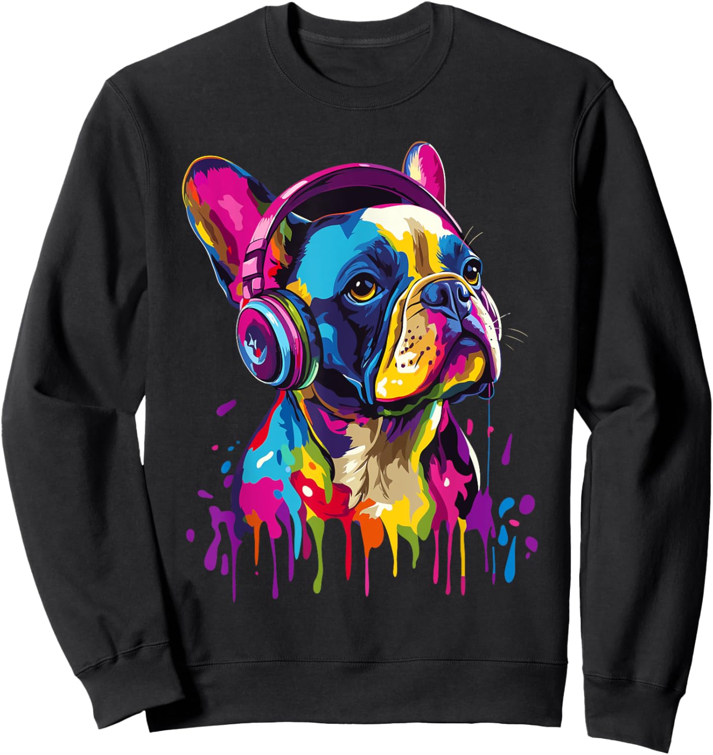 French Bulldog Lover Headphones Pop Art Funny French Bulldog Sweatshirt - Sweatshirt | Black