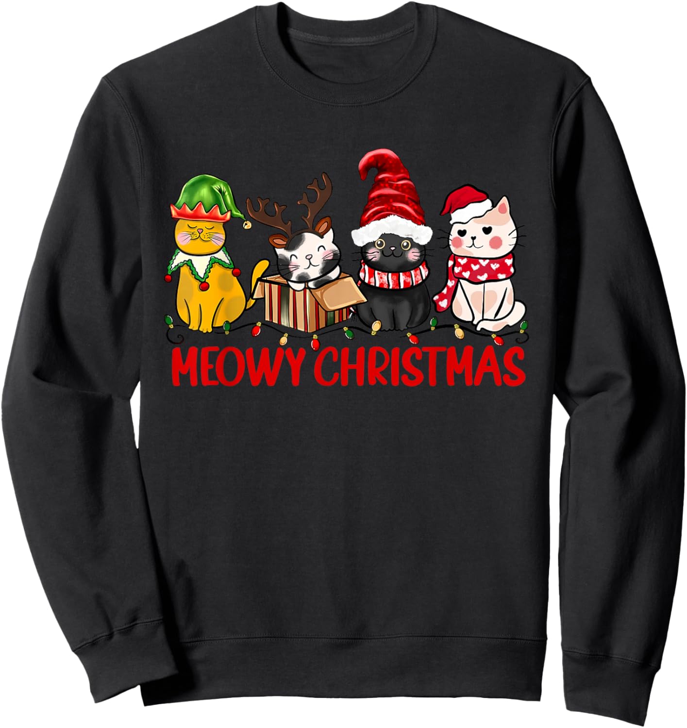Funny Christmas Cats - Cute Kitten Cats Santa Hat Xmas Sweatshirt - Sweatshirt | Black