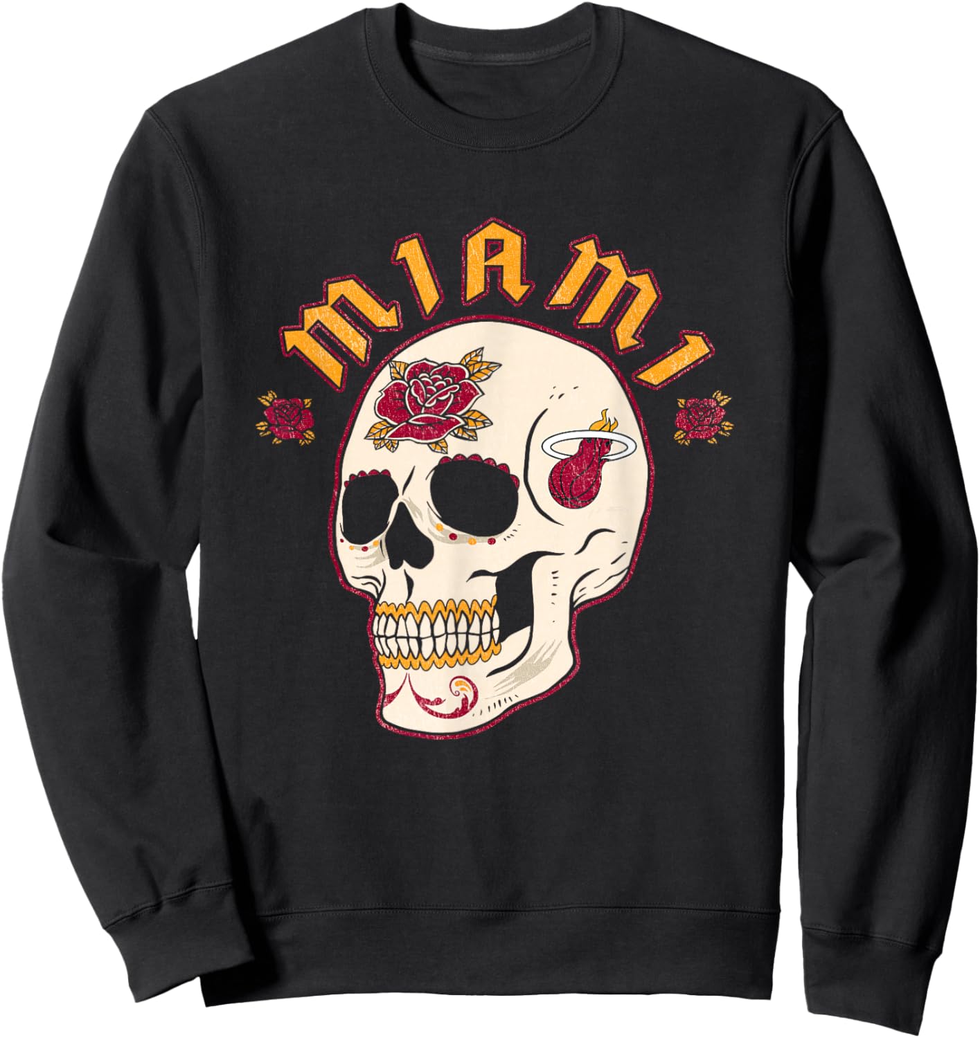 NBA Miami Heat Halloween Floral Skull Sweatshirt - Sweatshirt | Black