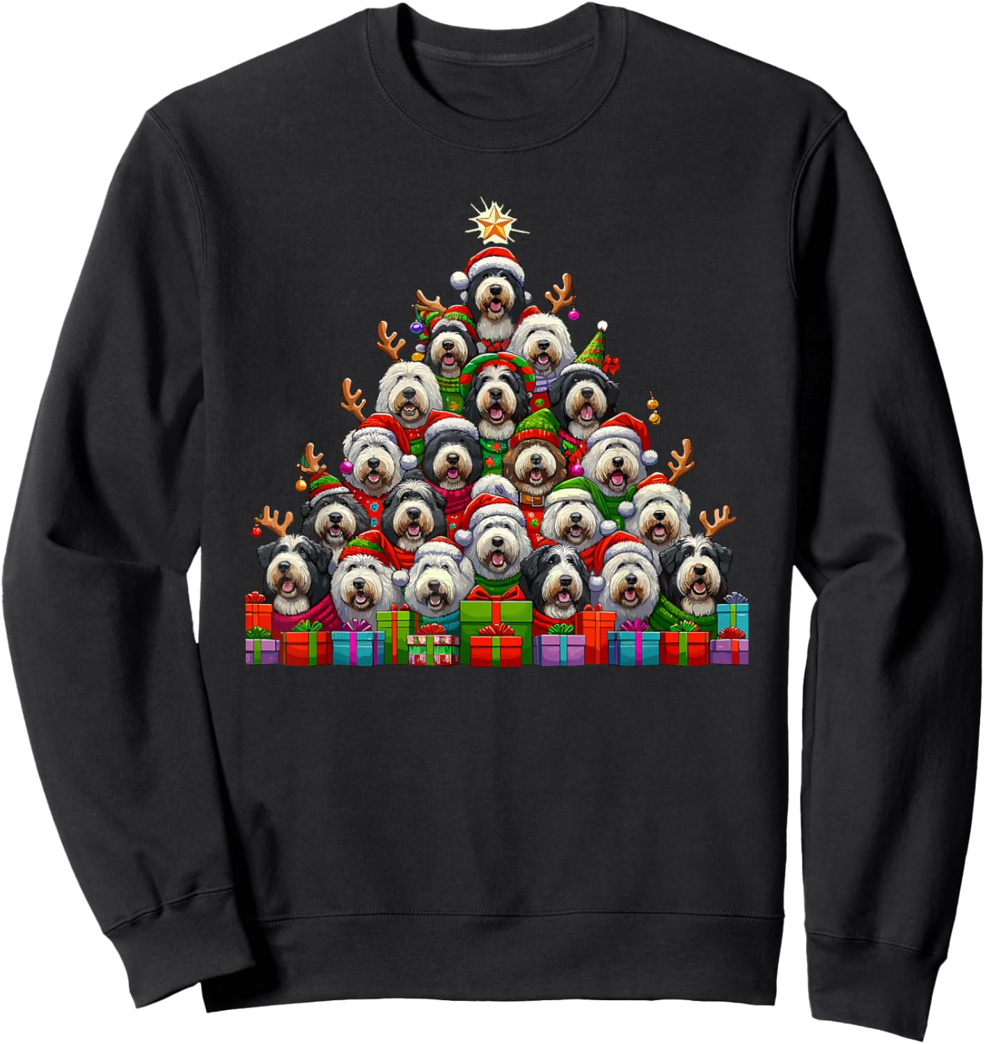 Christmas Tree Old English Sheepdog Sweatshirt - Sweatshirt | Black