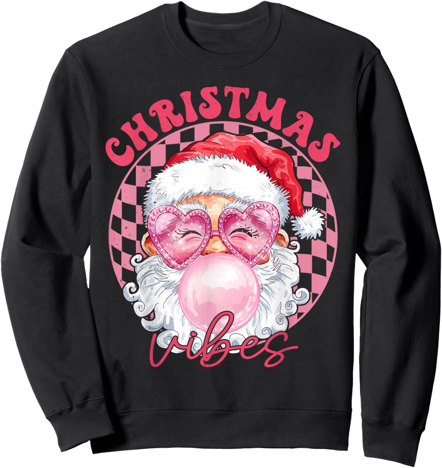 Vintage Groovy Santa Claus Christmas Vibes Kids Girls Sweatshirt - Sweatshirt | Black