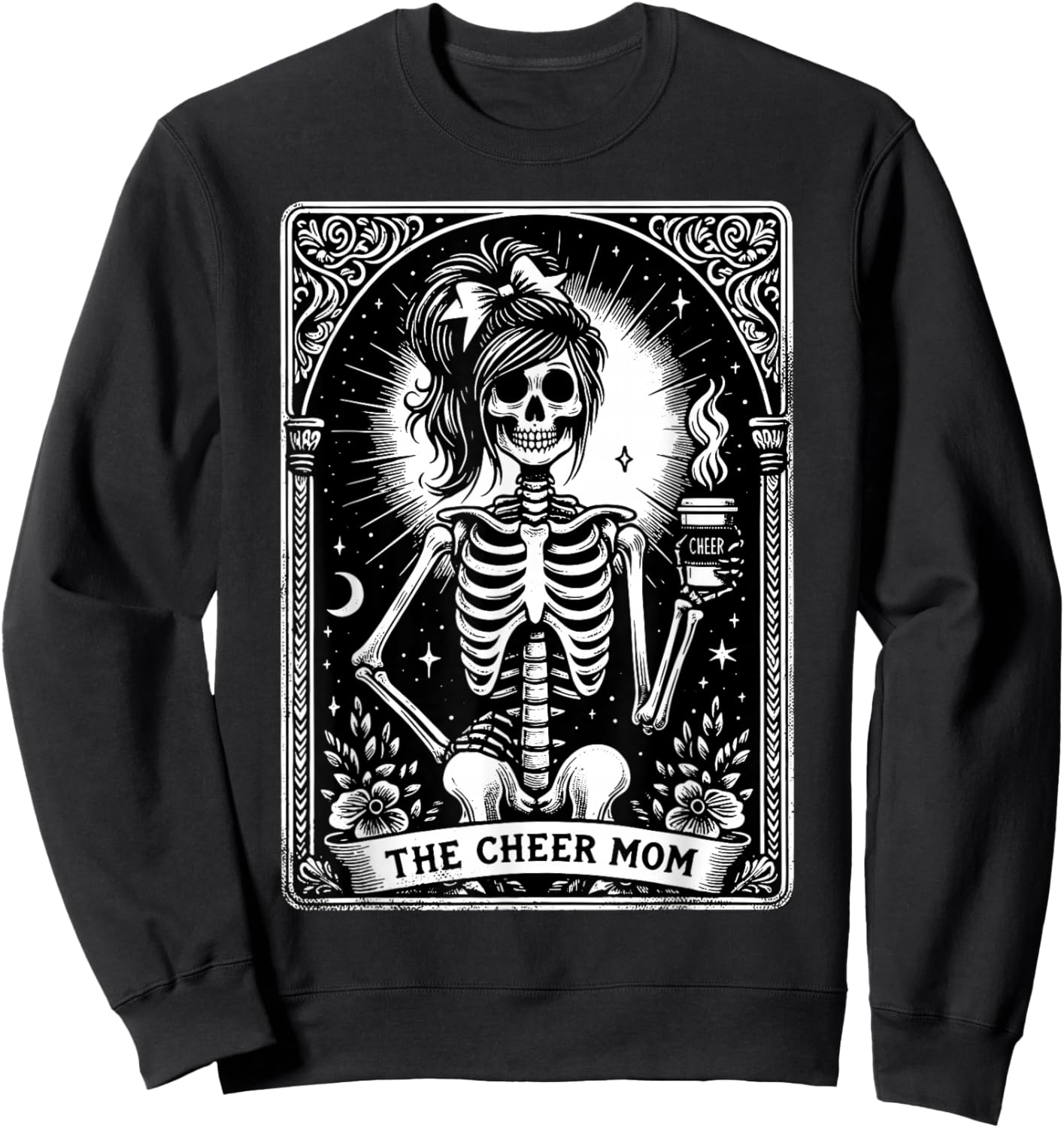 The Cheerleader Funny Tarot Card Girls Skeleton Cheer Mom Sweatshirt - Sweatshirt | Black