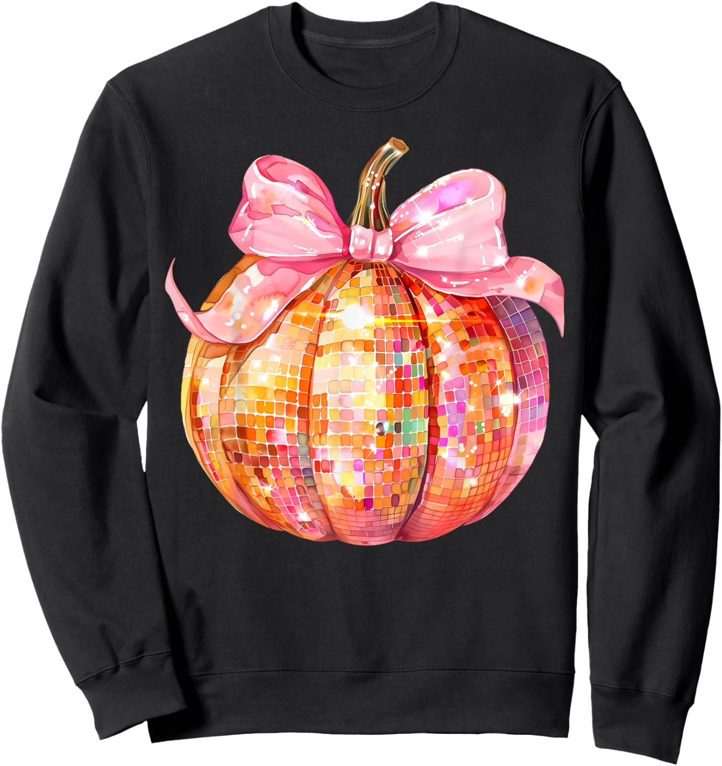 Coquette Pumpkin Bow Disco Ball Cute Girly Halloween Costume Sweatshirt - Sweatshirt | Black