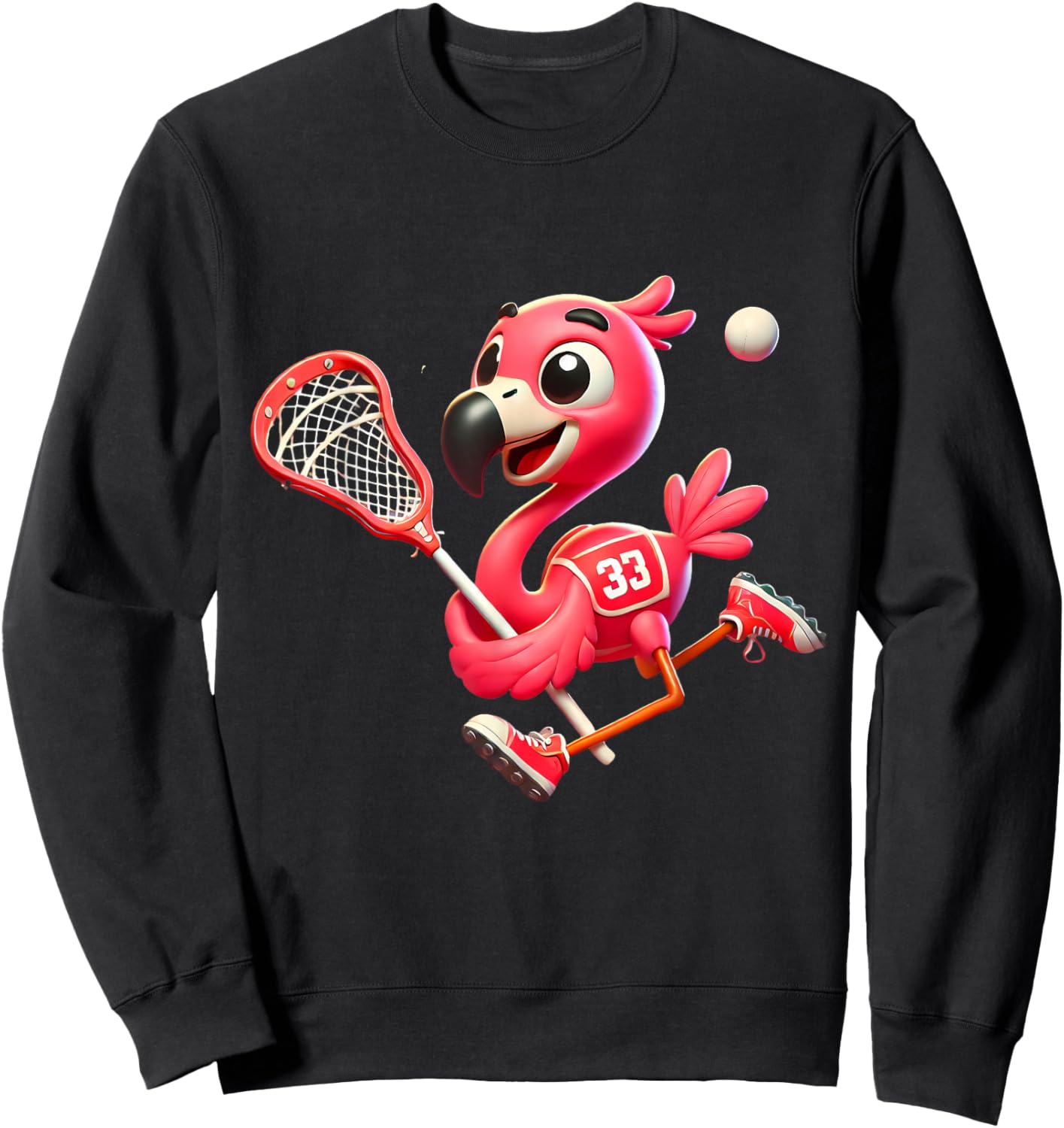 Flamingo Lacrosse Player Bird Lover Men Women Kids Sweatshirt - Sweatshirt | Black